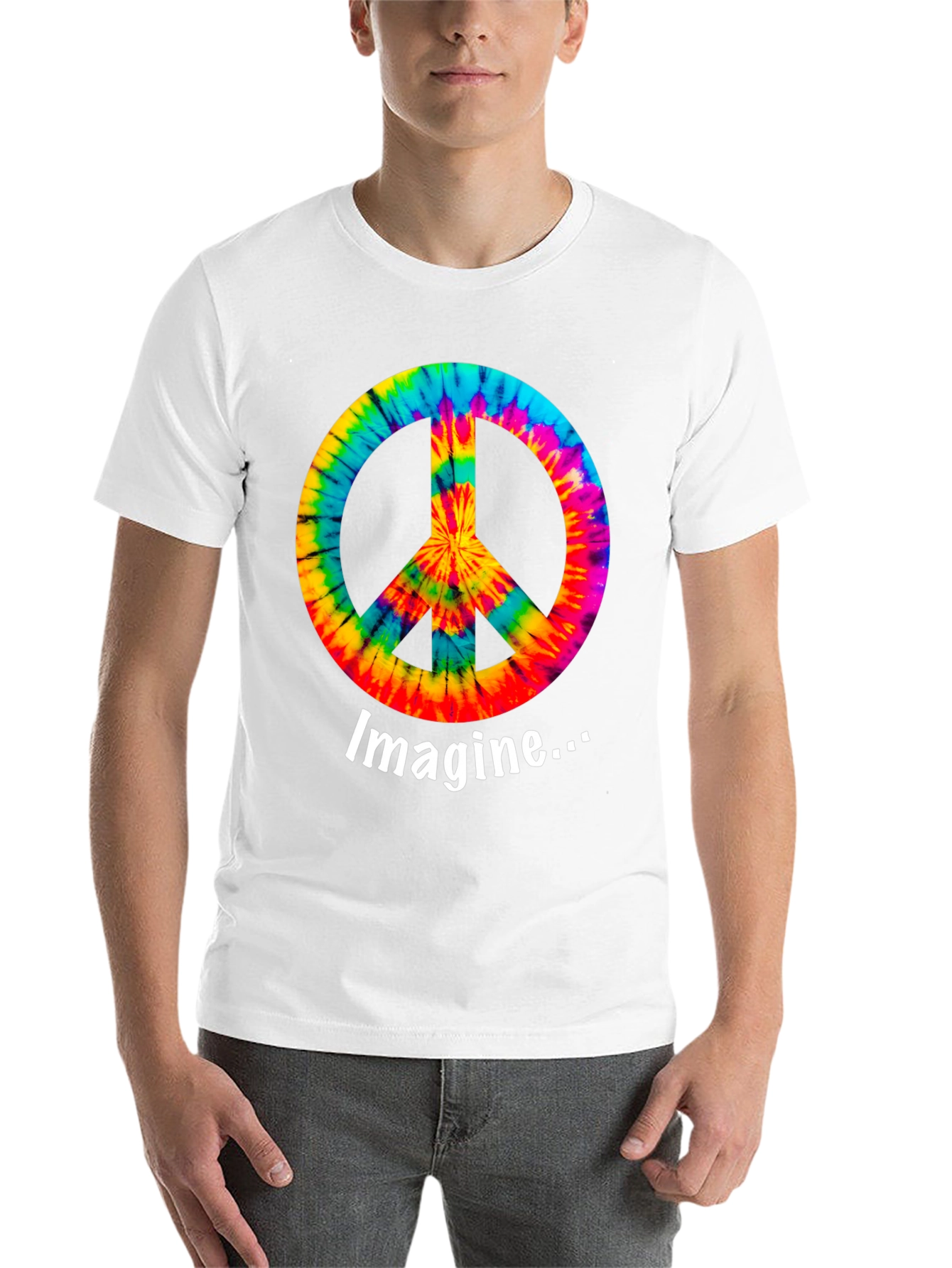 Black Imagine Peace Sign Tie-Dye Graphic T-Shirt view 14
