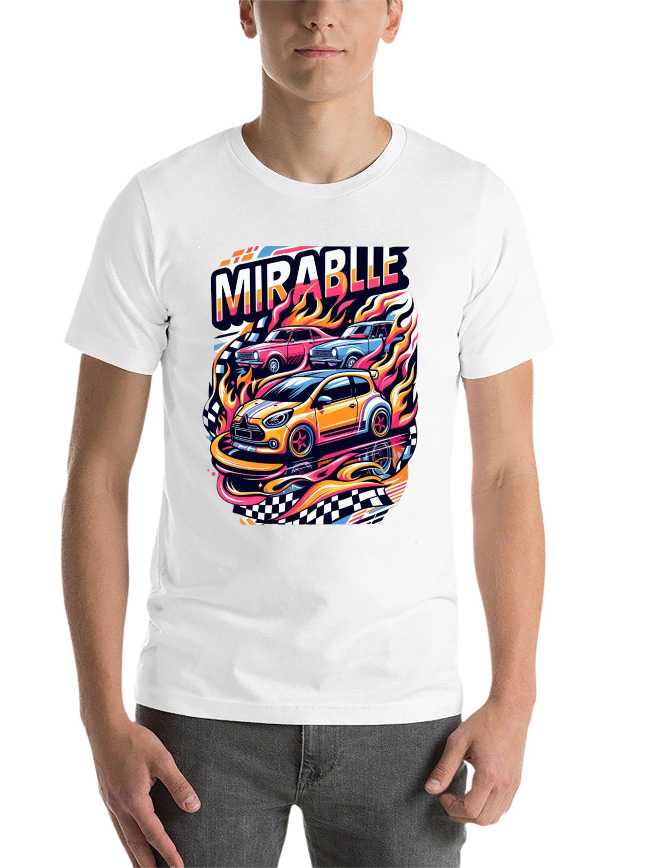 Black Mirablle Cars Graphic T-Shirt - Retro Racing Style view 14