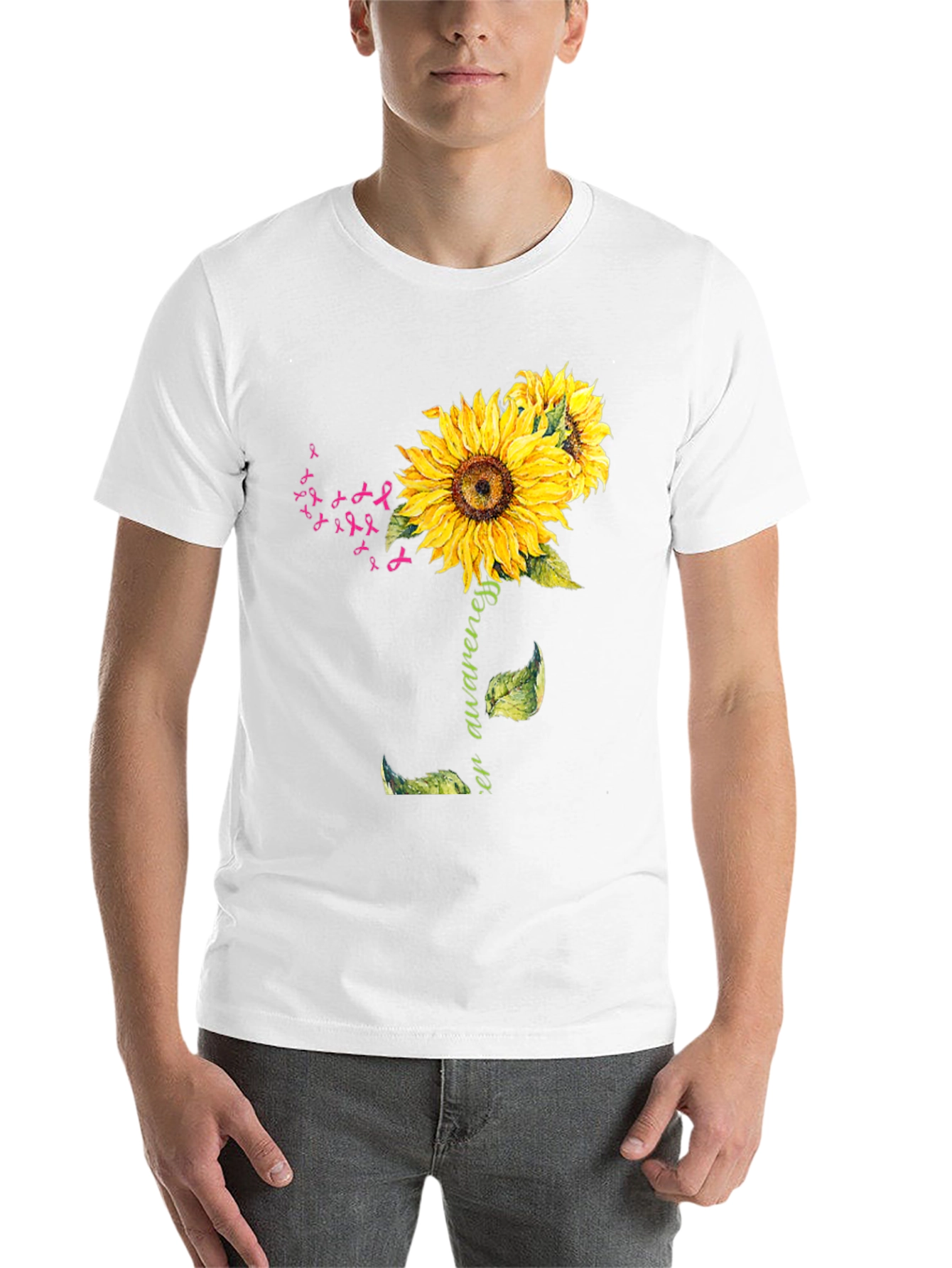 Black Sunflower Breast Cancer Awareness T-Shirt view 14