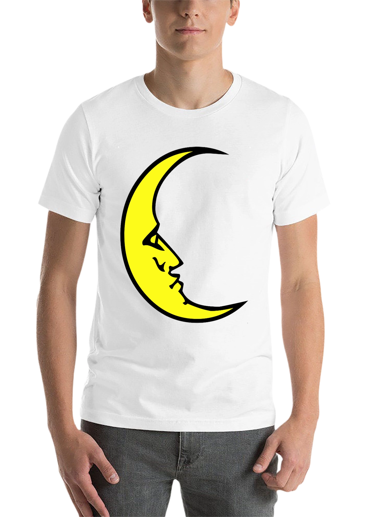 Black Crescent Moon Face Black T-Shirt view 14