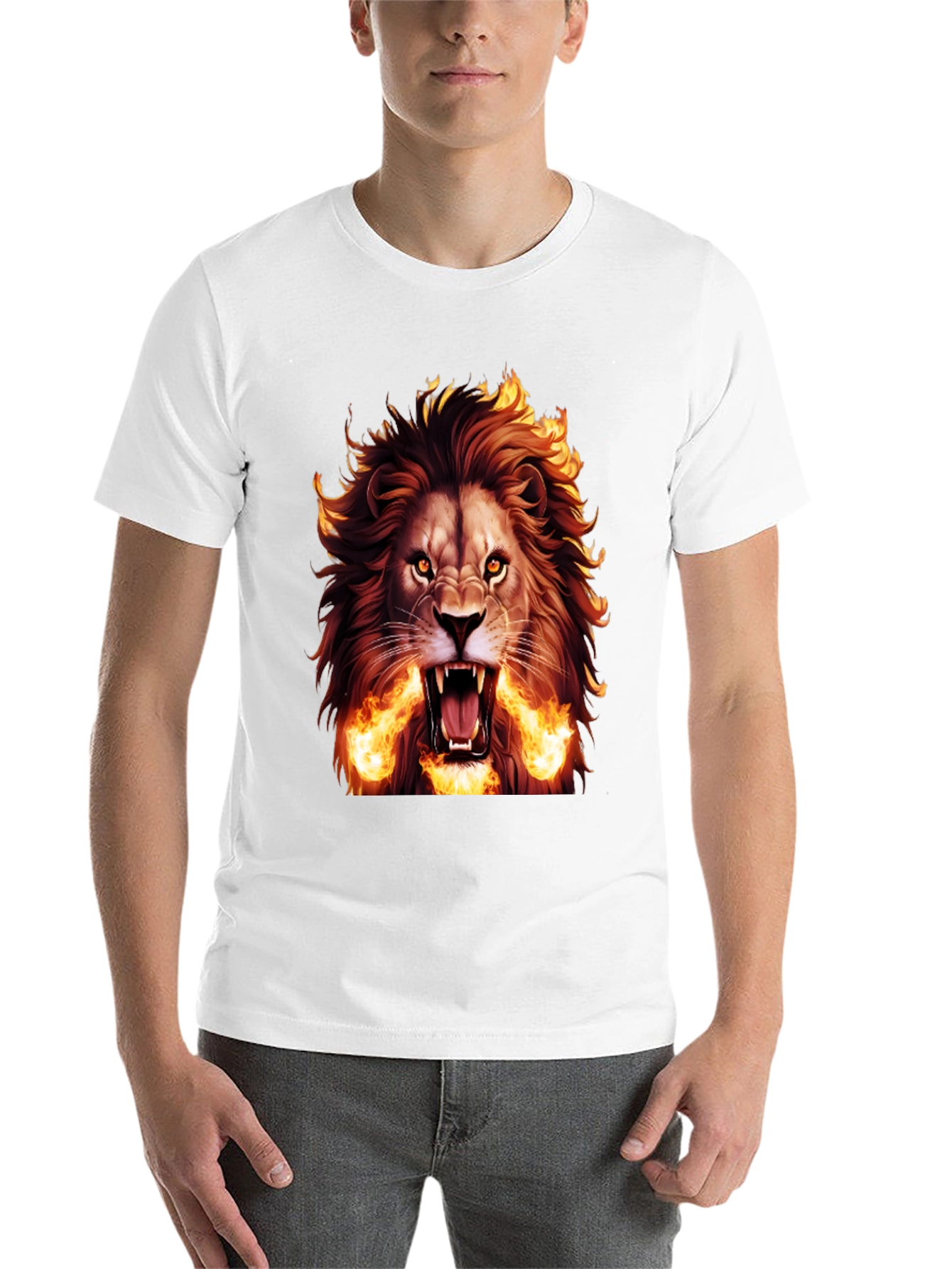 Black Fiery Lion Graphic Tee - Bold Black T-Shirt view 14