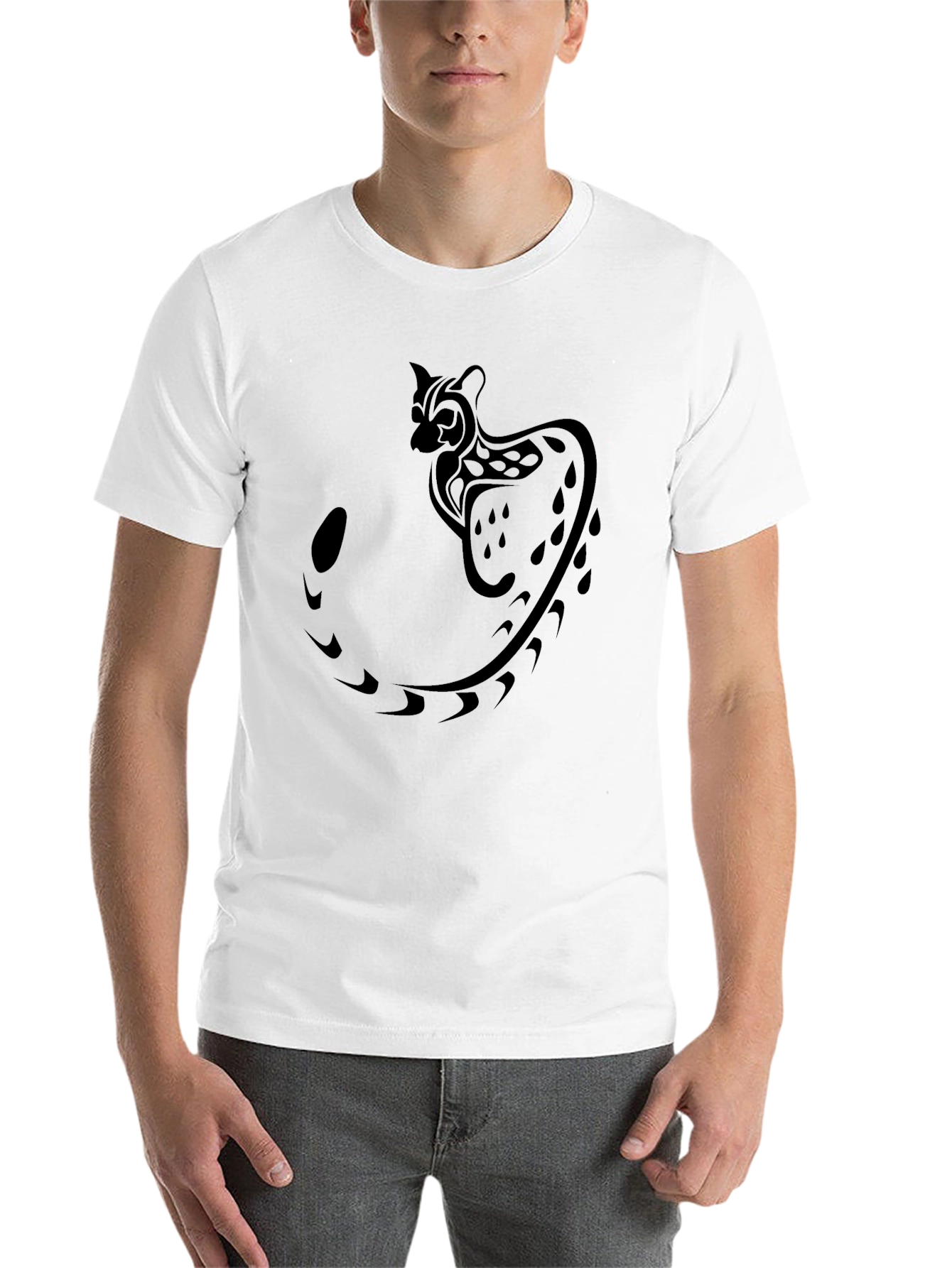 Black Tribal Cat Graphic Black T-Shirt view 14