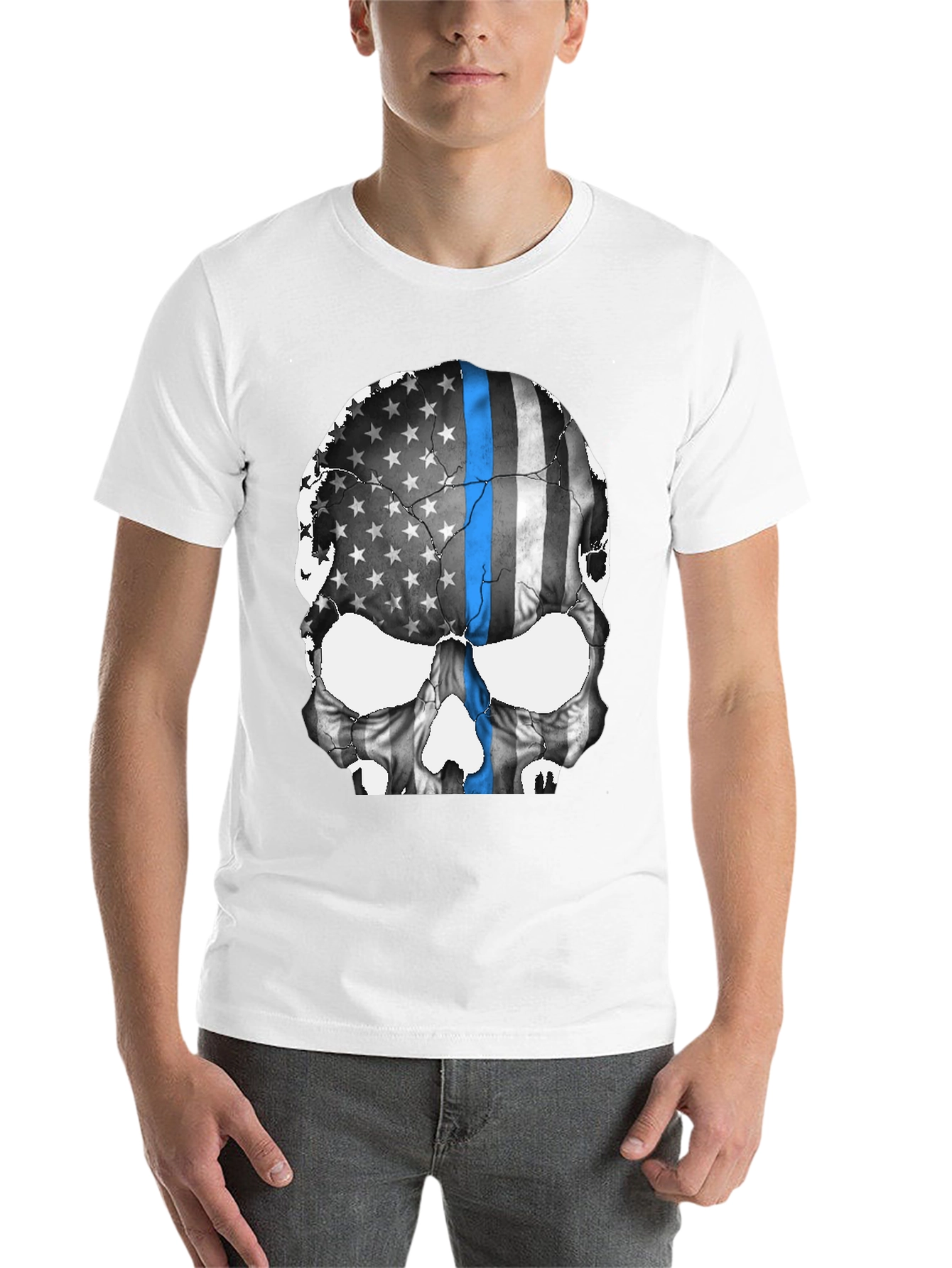 Black Skull Flag Graphic Tee - Thin Blue Line Support view 14
