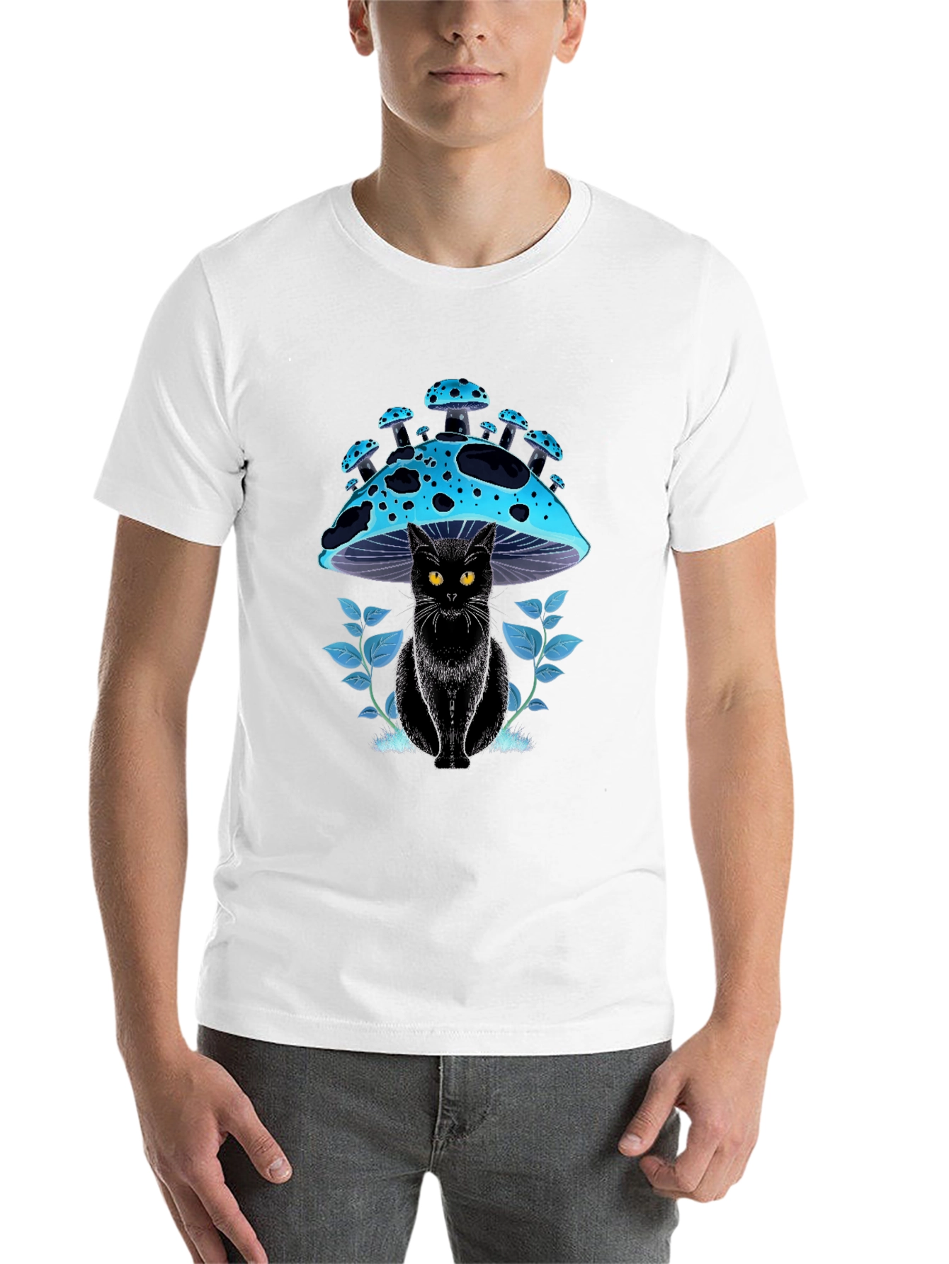 Black Black Cat Mushroom T-Shirt - Unique Graphic Tee view 14