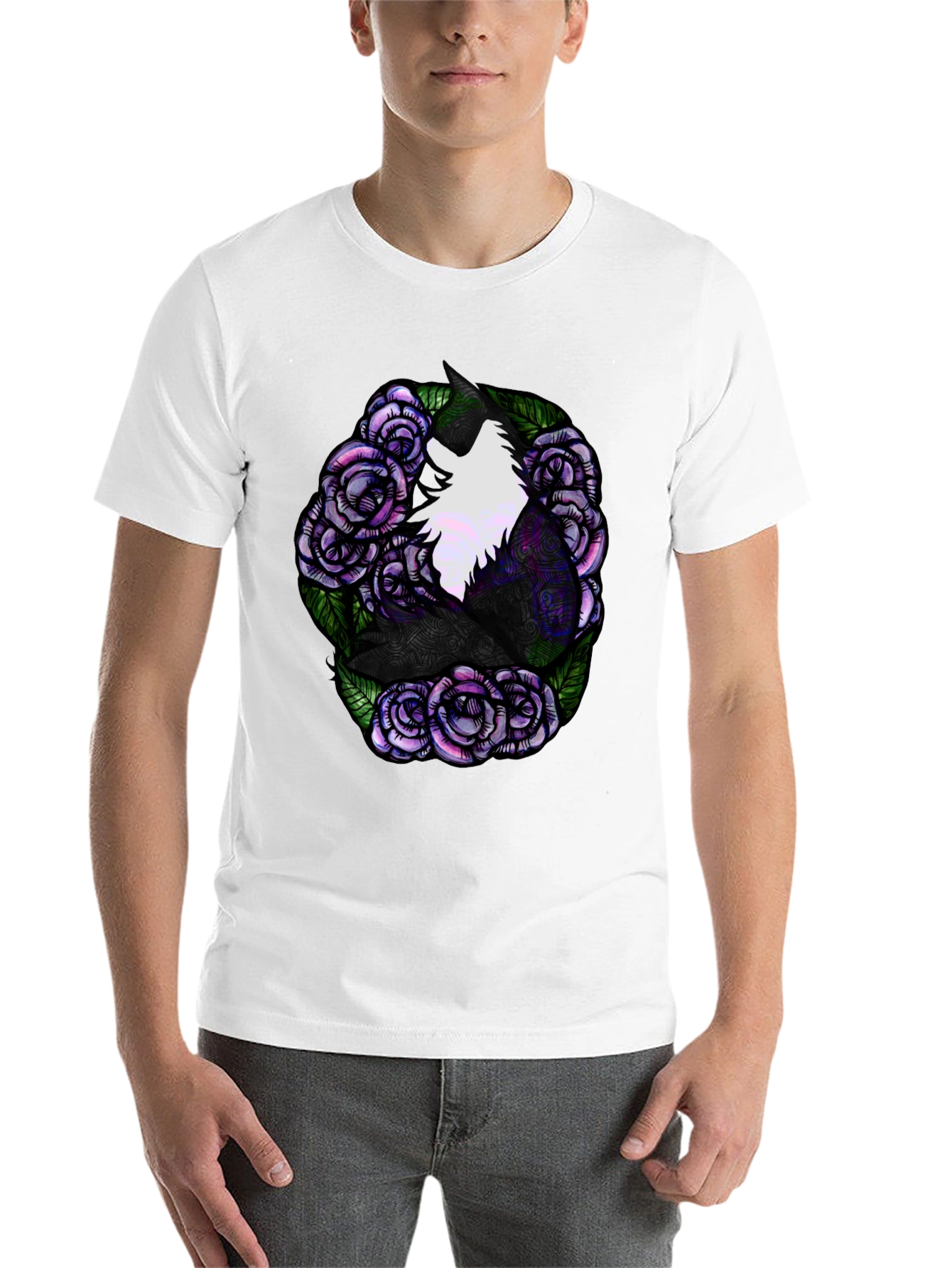 Black Floral Unicorn Graphic Tee - Black Cotton T-Shirt view 14