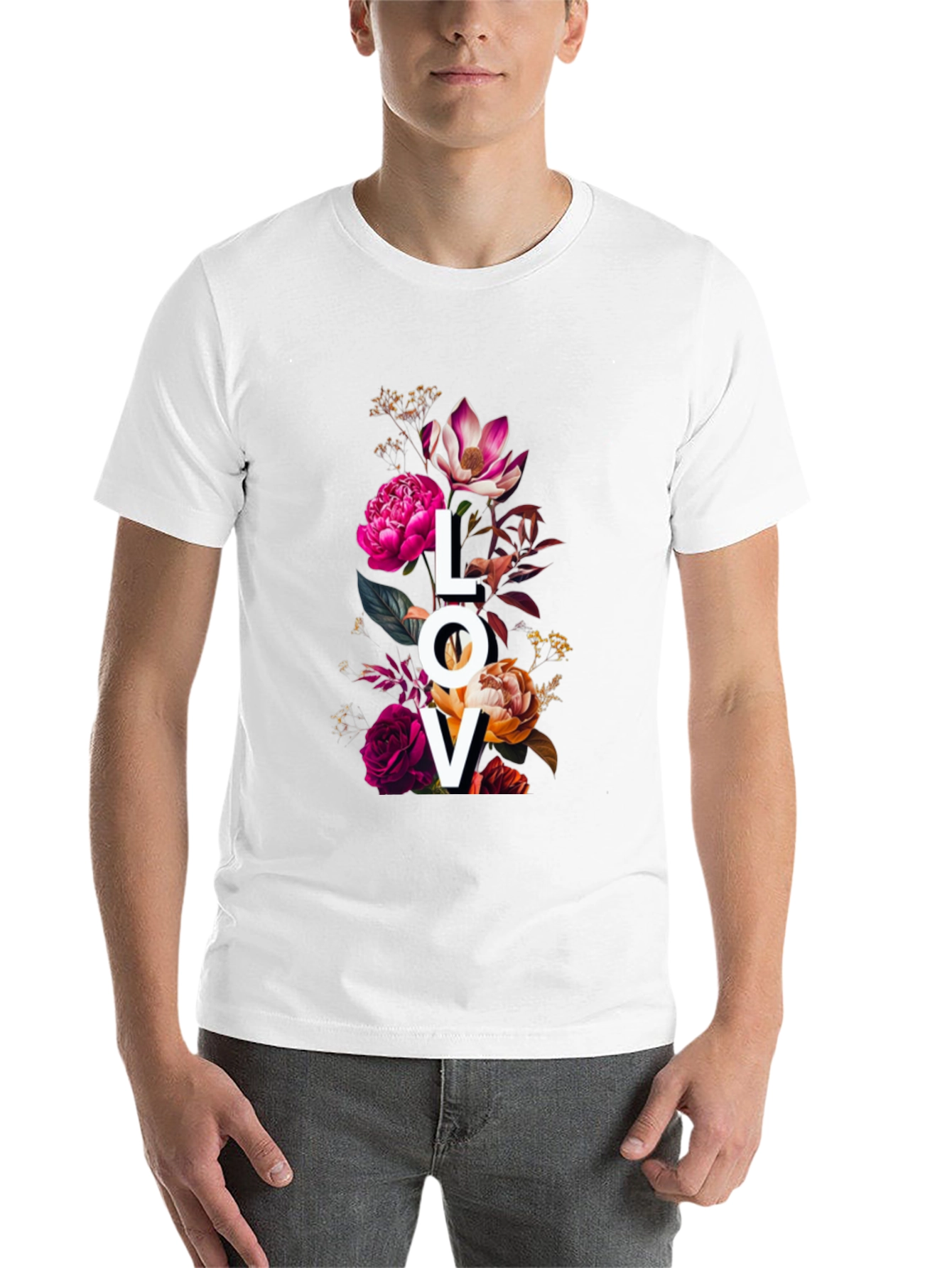 Black Floral LOVE Graphic Print T-Shirt view 14