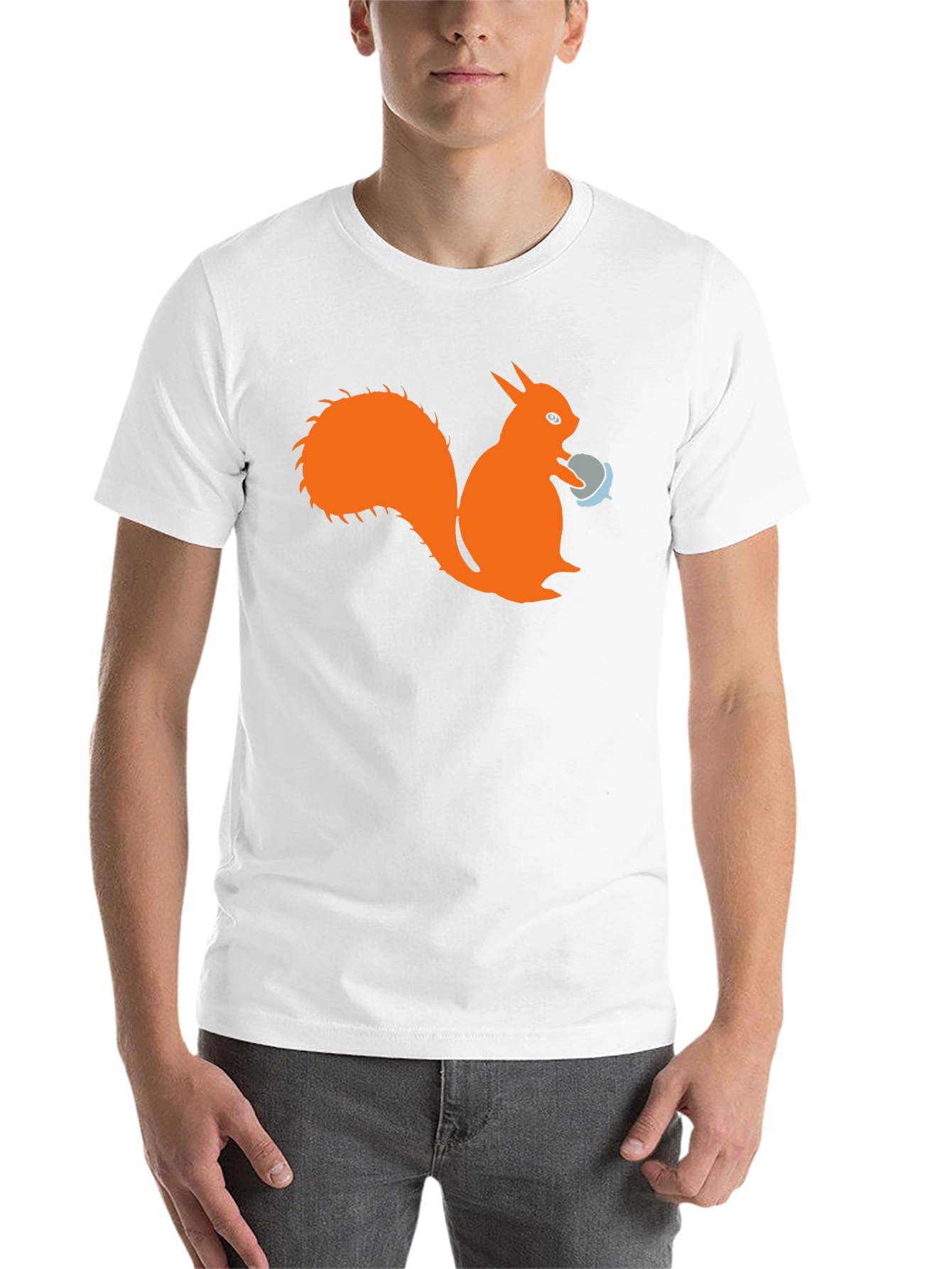 Black Squirrel T-Shirt - Black Cotton Tee with Orange Squirrel Design view 14