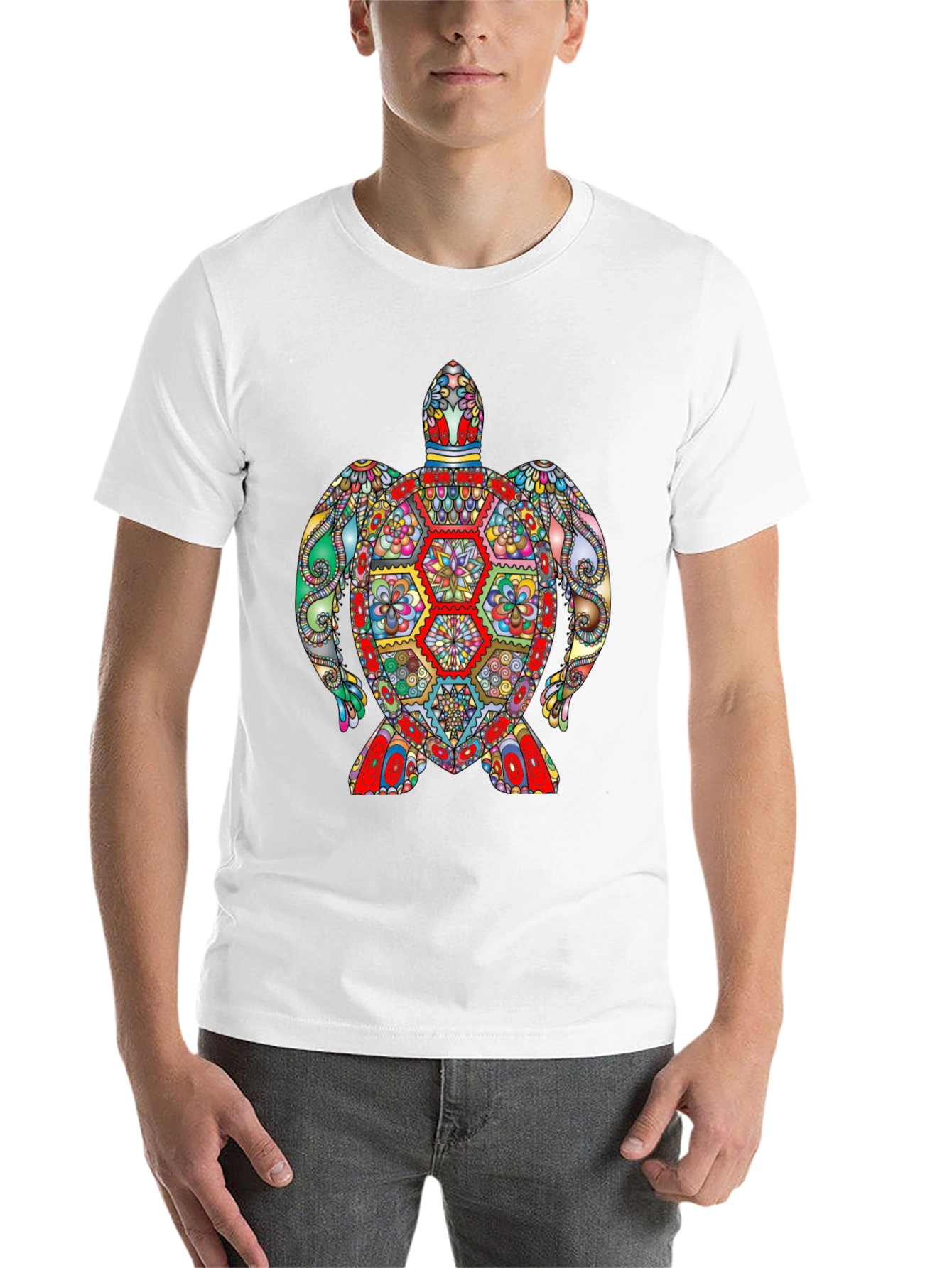 Black Vibrant Turtle Graphic Tee - Black Cotton T-Shirt view 14