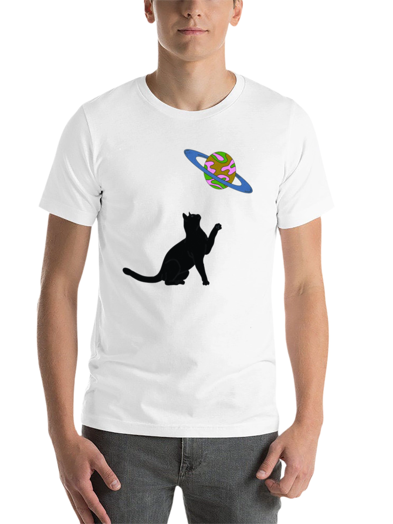 Black Cosmic Cat T-Shirt - Black Graphic Tee view 14