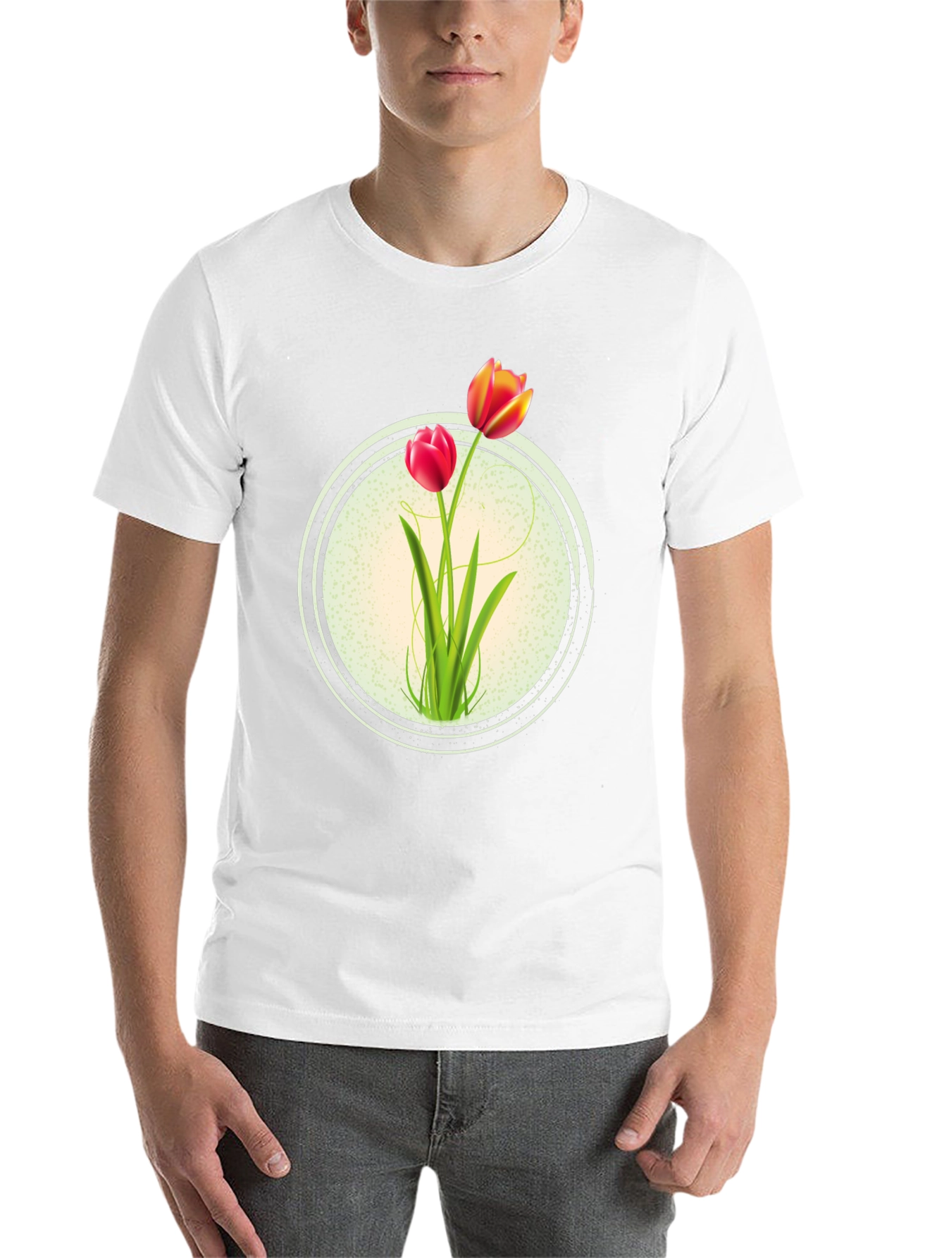 Black Floral Tulip Graphic Print Crew Neck T-Shirt view 14