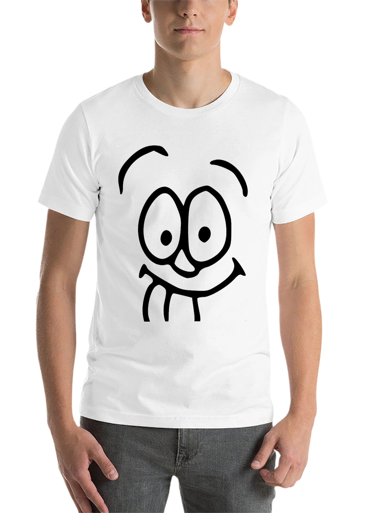 Black Funny Cartoon Face Black Graphic T-Shirt view 14