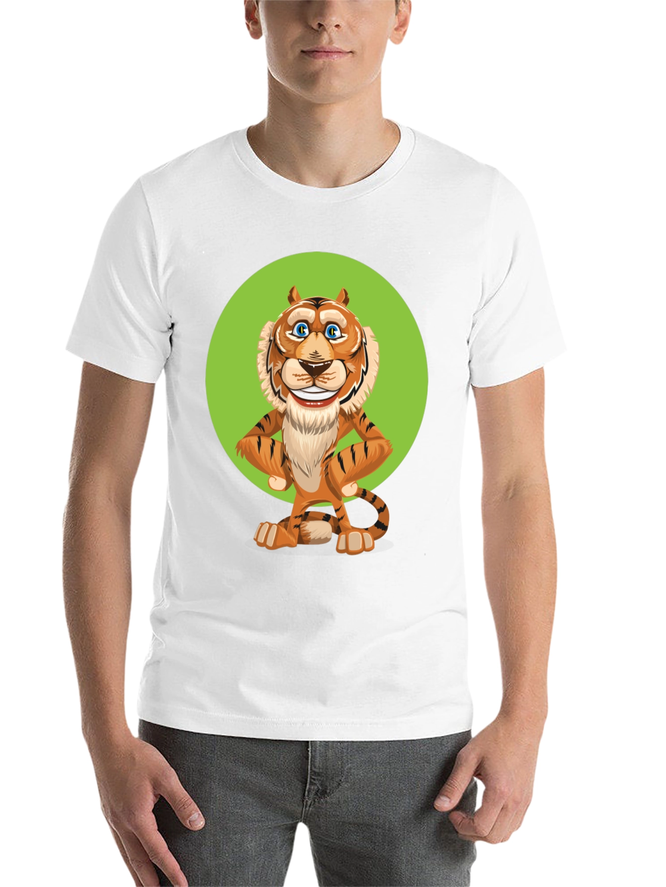 Black Cartoon Tiger Graphic Tee - Unisex Black T-Shirt view 14