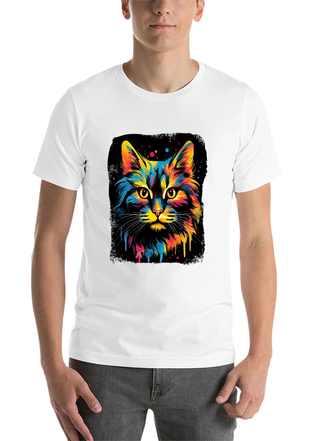 Black Colorful Cat Graphic Black T-Shirt view 14