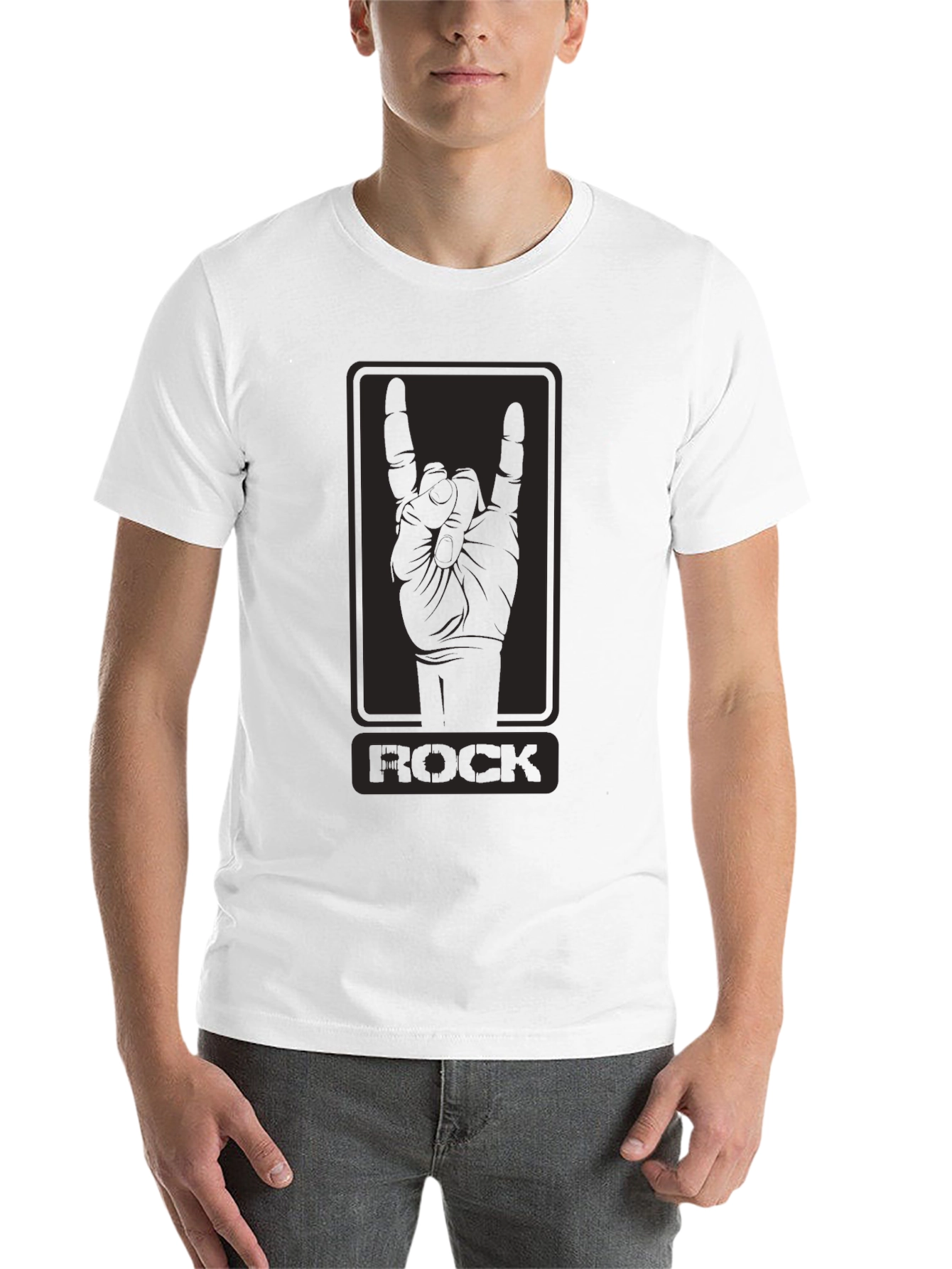 Black Rock On! Black Graphic Tee - Rock Hand Sign view 14