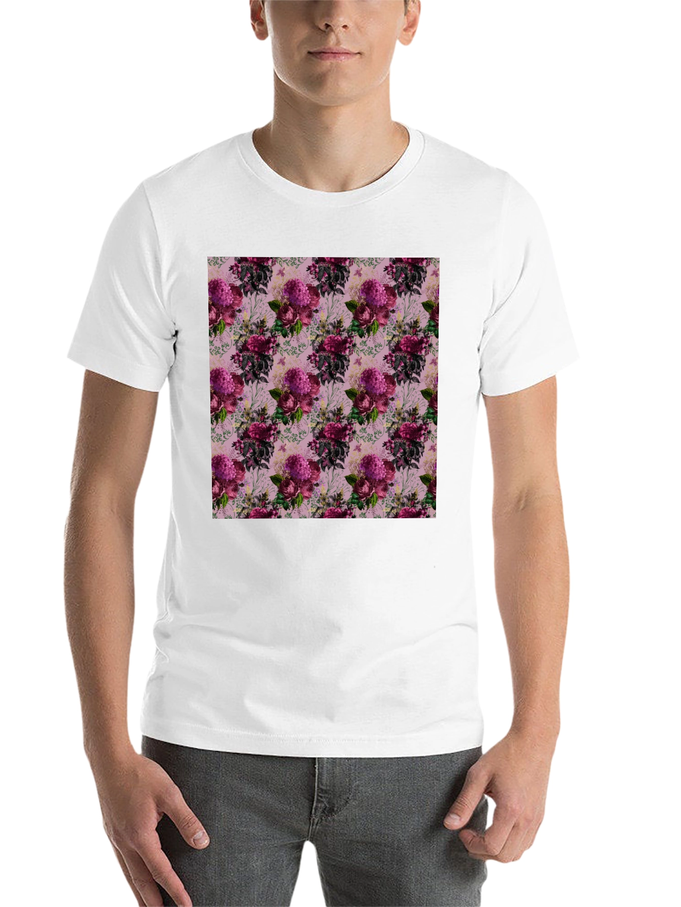 Black Floral Pattern Black T-Shirt view 14