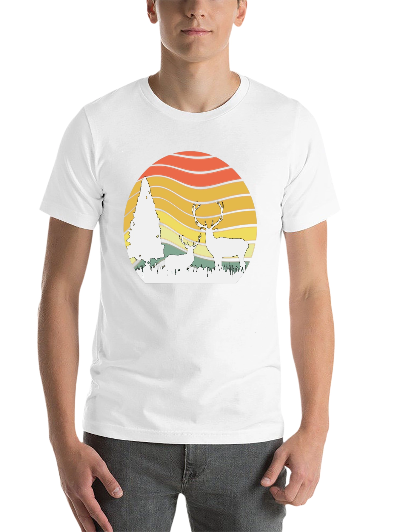 Black Retro Deer Sunset Graphic Tee - Nature Lover's T-Shirt view 14