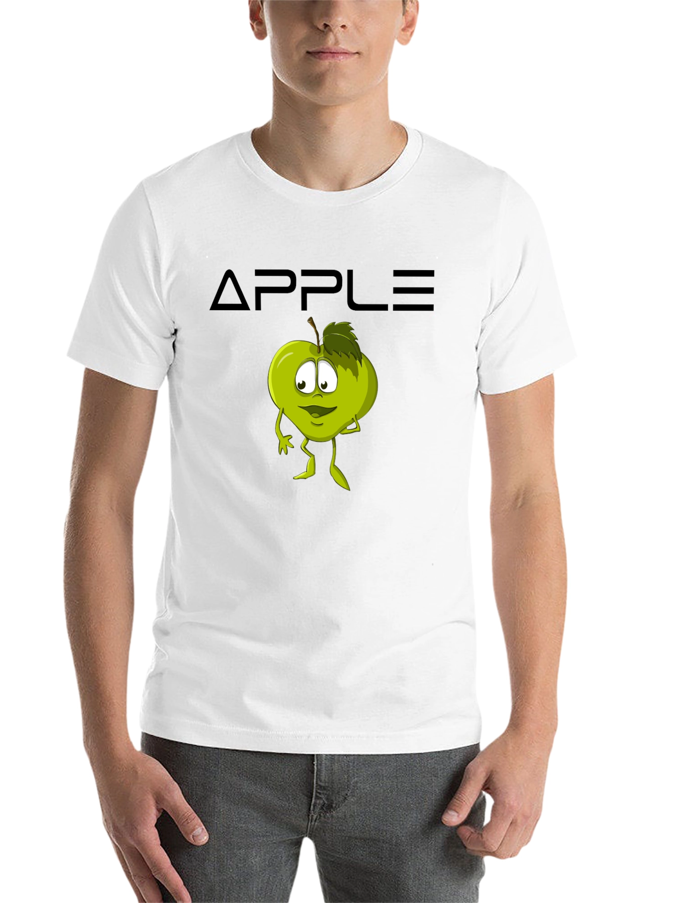 Black Funny Apple Cartoon Graphic Black T-Shirt view 14