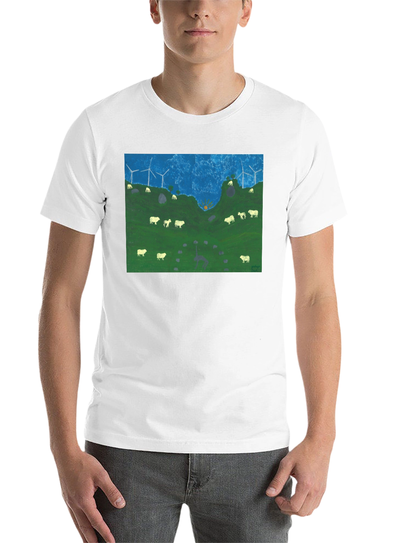Black Wind Turbines & Sheep Graphic Tee view 14