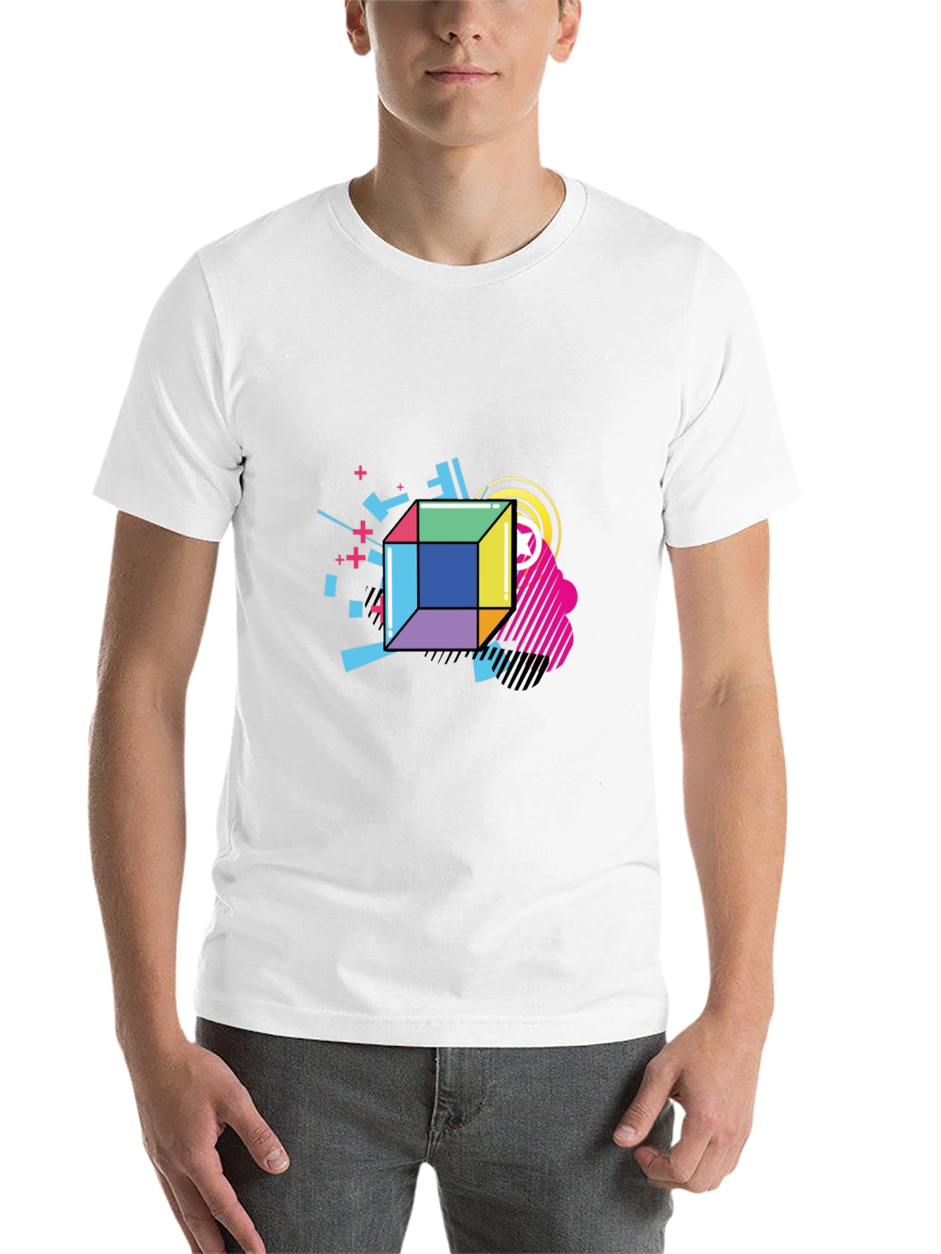 Black Geometric Cube Graphic Black Tee view 14
