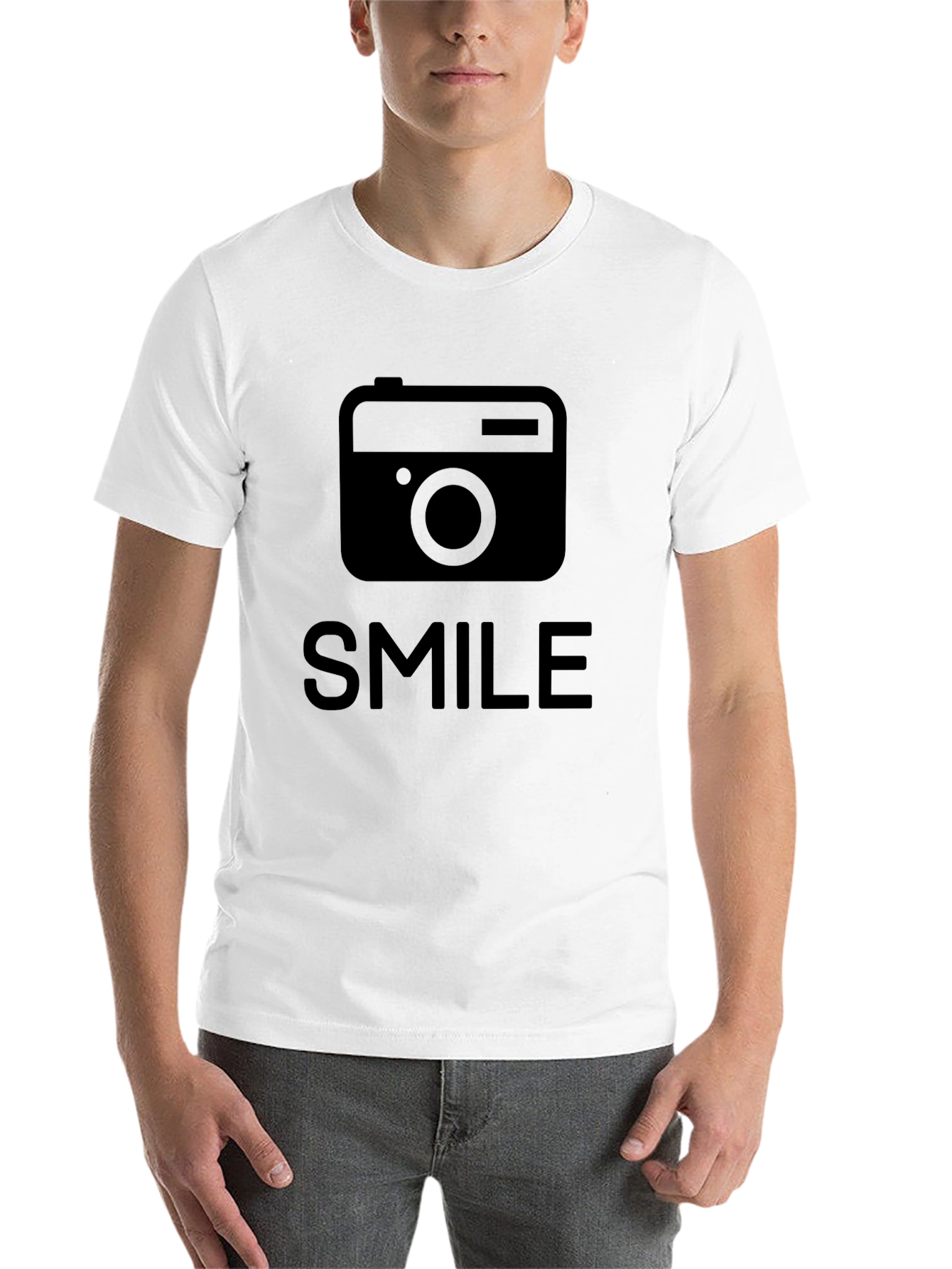 Black Smile Camera Graphic T-Shirt - Black Crew Neck Tee view 14