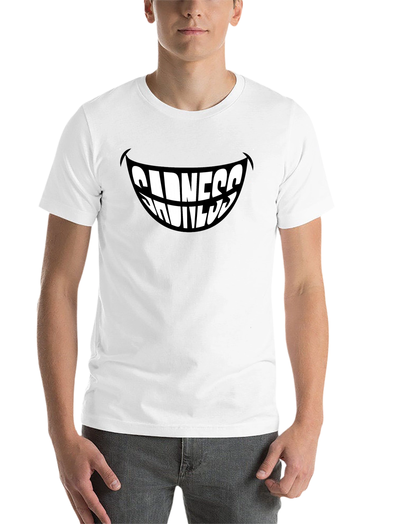 Black Sadness Smiles Graphic T-Shirt - Black, Stylish Men's Tee view 14