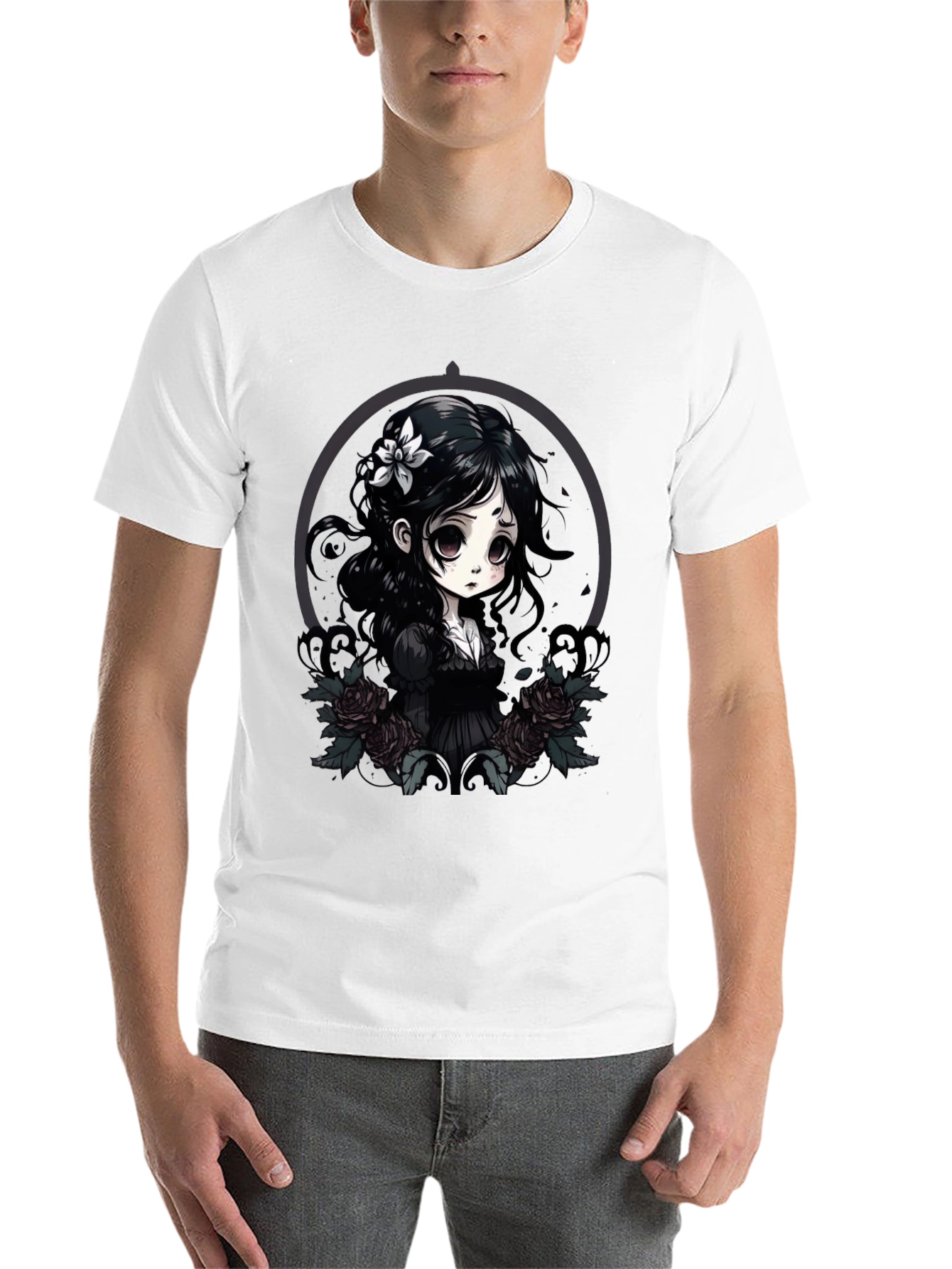 Black Gothic Anime Girl T-Shirt view 14