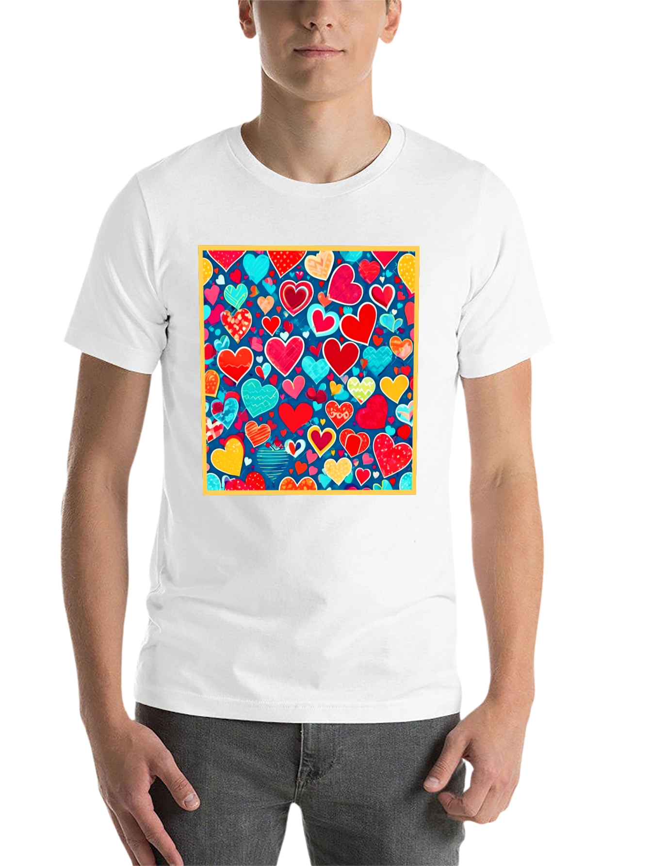 Black Heart Pattern Black T-Shirt - Valentine's Day Style view 14