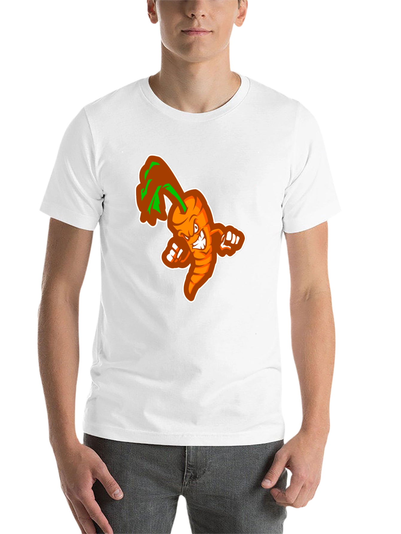 Black Men's Black T-shirt with Cartoon Carrot Design view 14