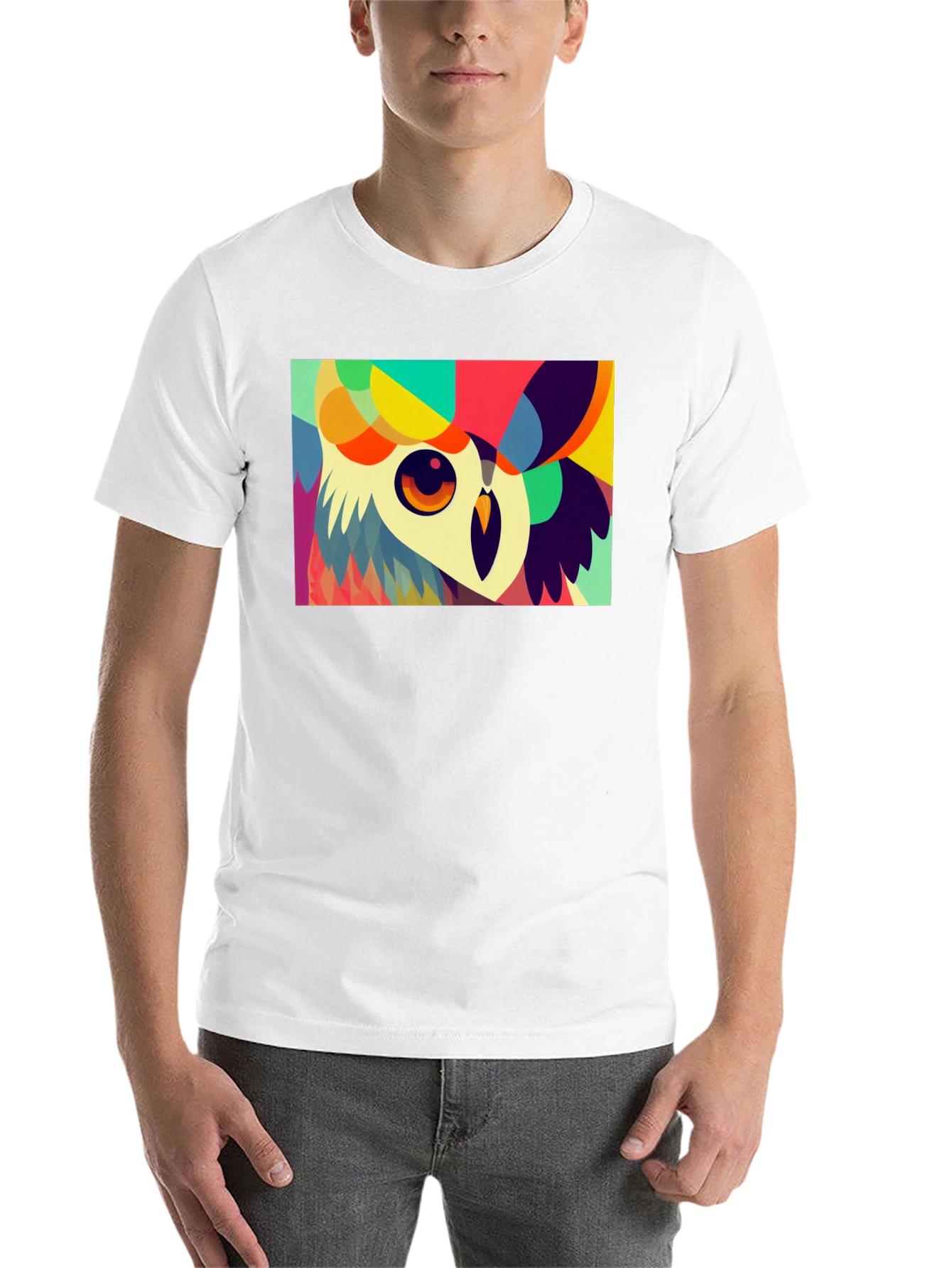 Black Abstract Owl Graphic Tee - Unique Colorful Design view 14