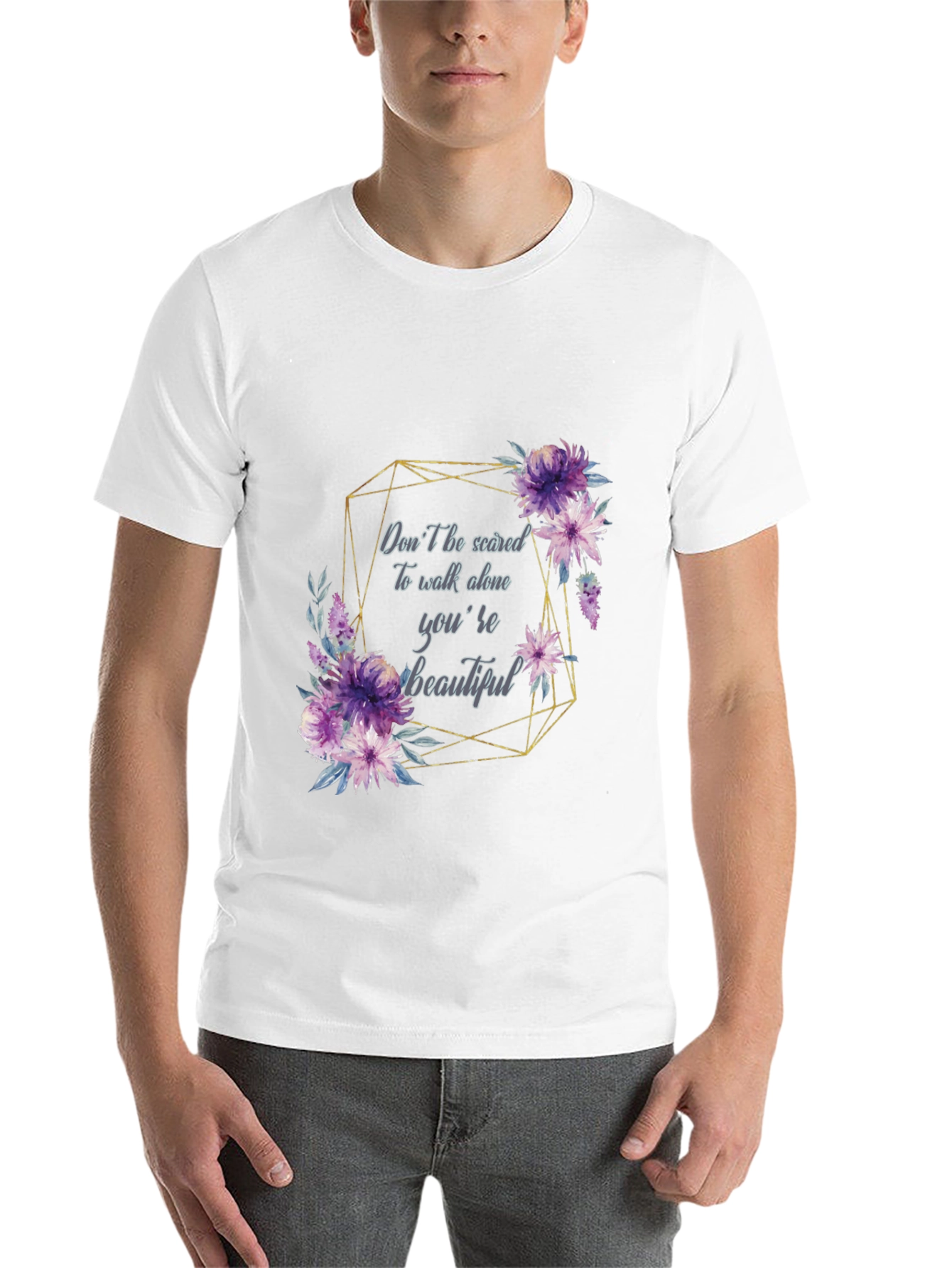 Floral Quote Black T-Shirt for Men - 14