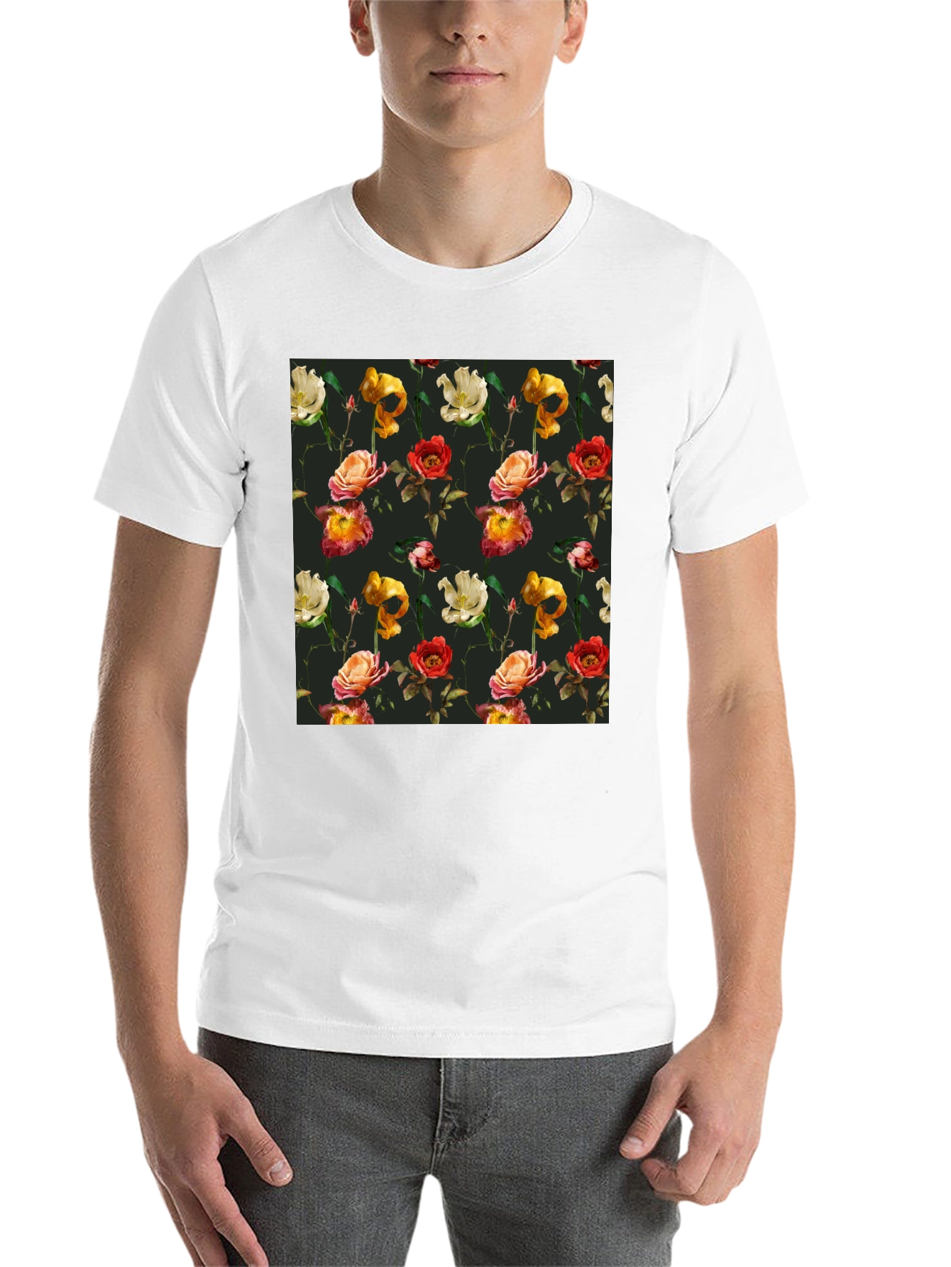 Black Floral Print Black T-Shirt view 14