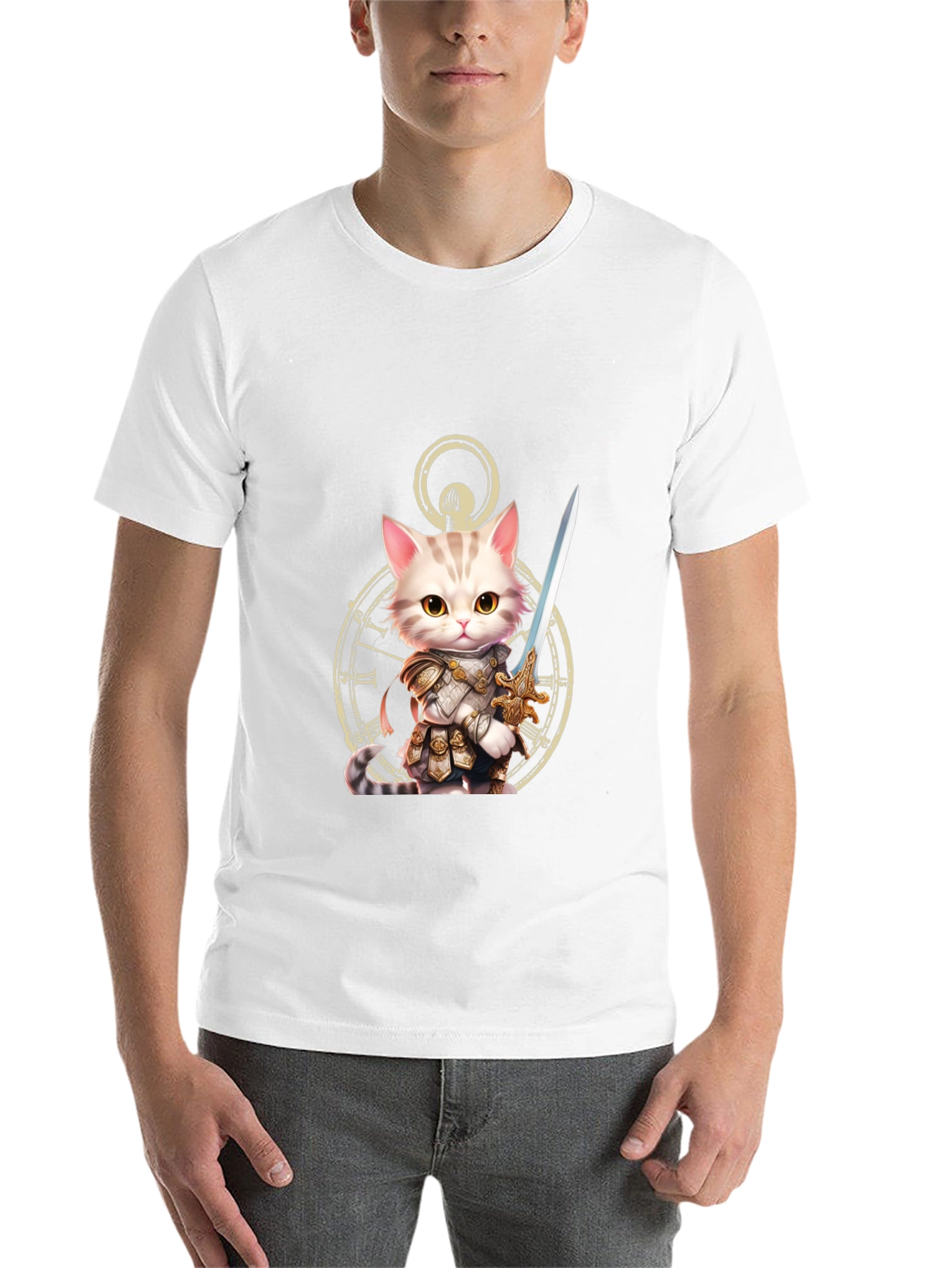 Black Cat Knight T-Shirt - Whimsical Warrior Design view 14