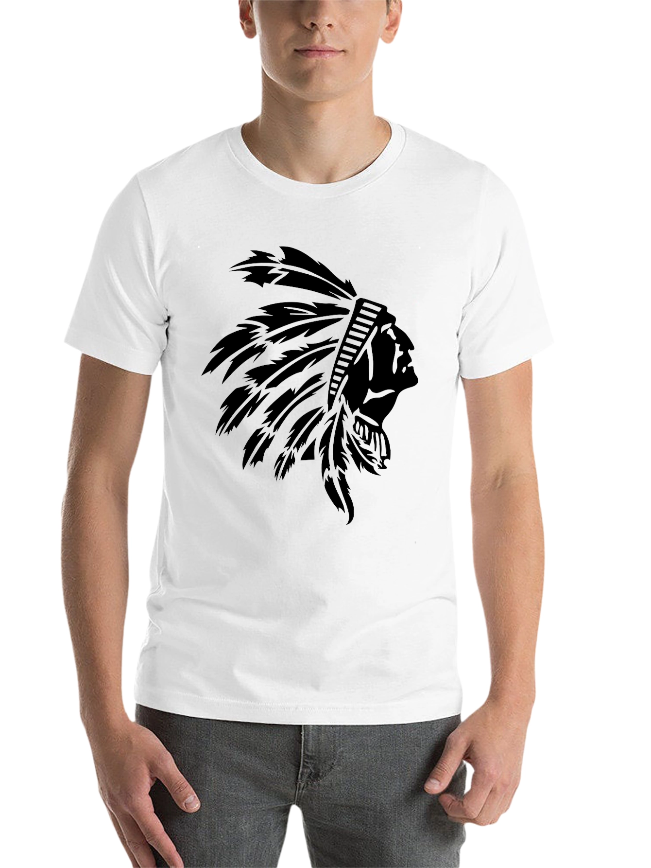 Black T-Shirt with Native American Headdress Graphic - 14