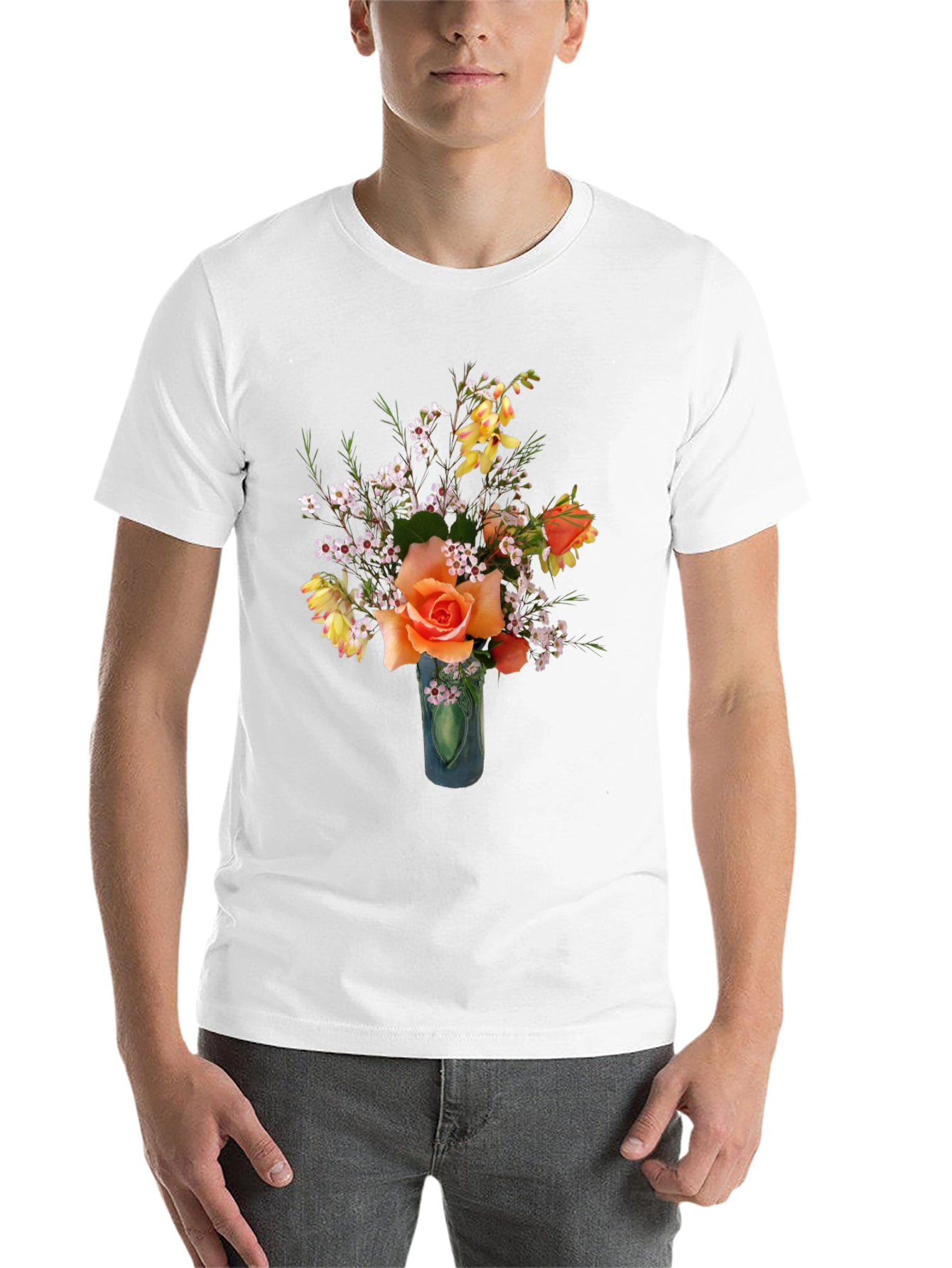 Black Floral T-Shirt - Rose Bouquet Graphic Tee view 14
