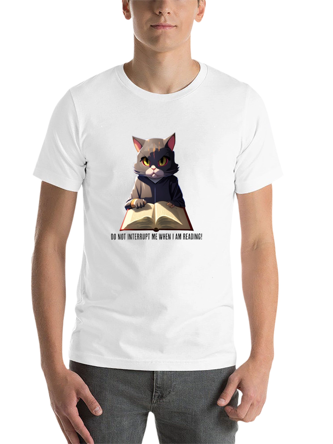 Black Reading Cat Graphic T-Shirt - Do Not Disturb view 14