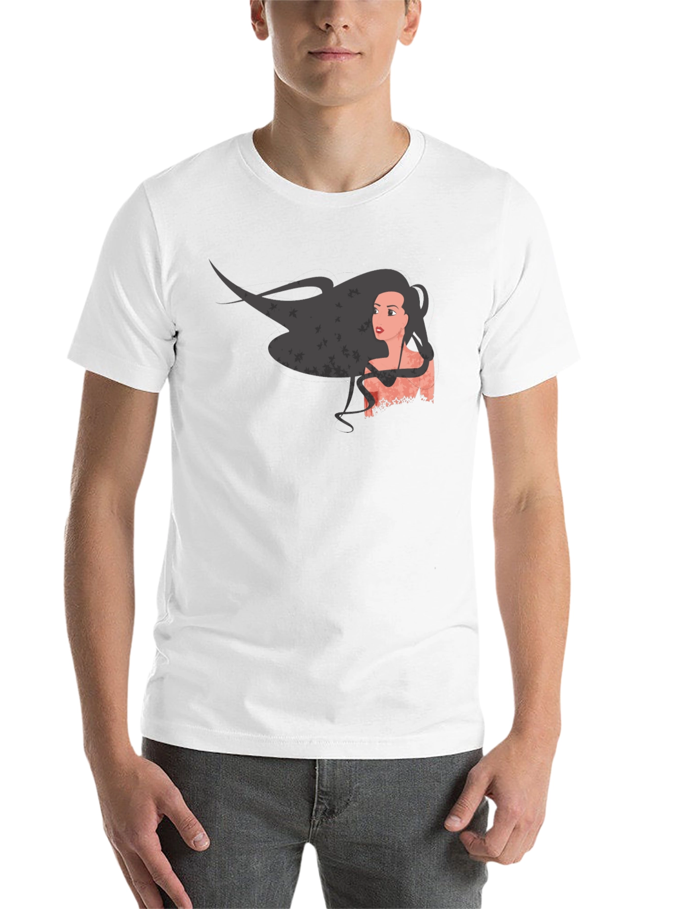 Black Graphic Print Black T-Shirt - Woman with Flowing Hair view 14