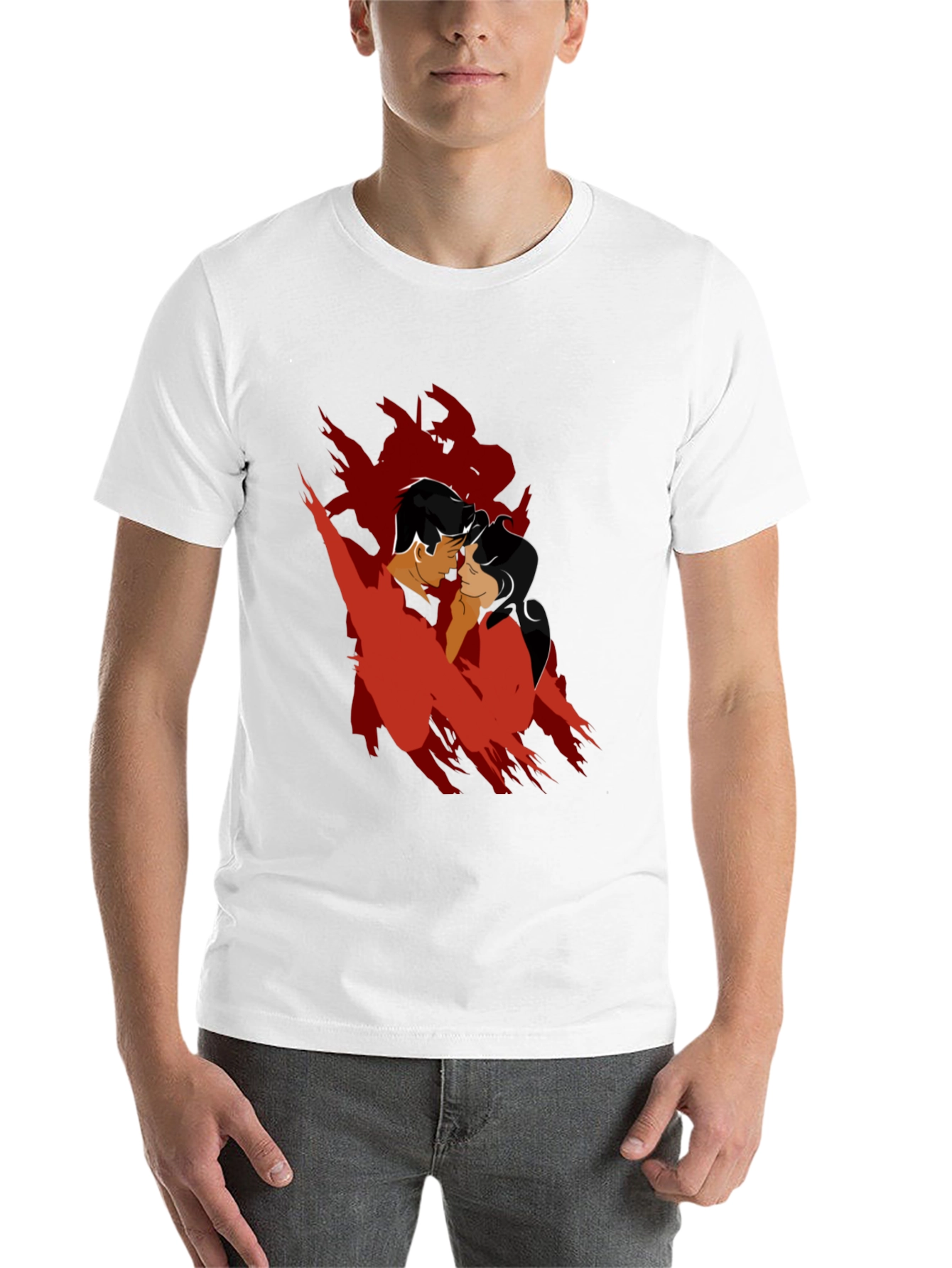 Black Romantic Silhouette Graphic Tee - Black Cotton Blend view 14