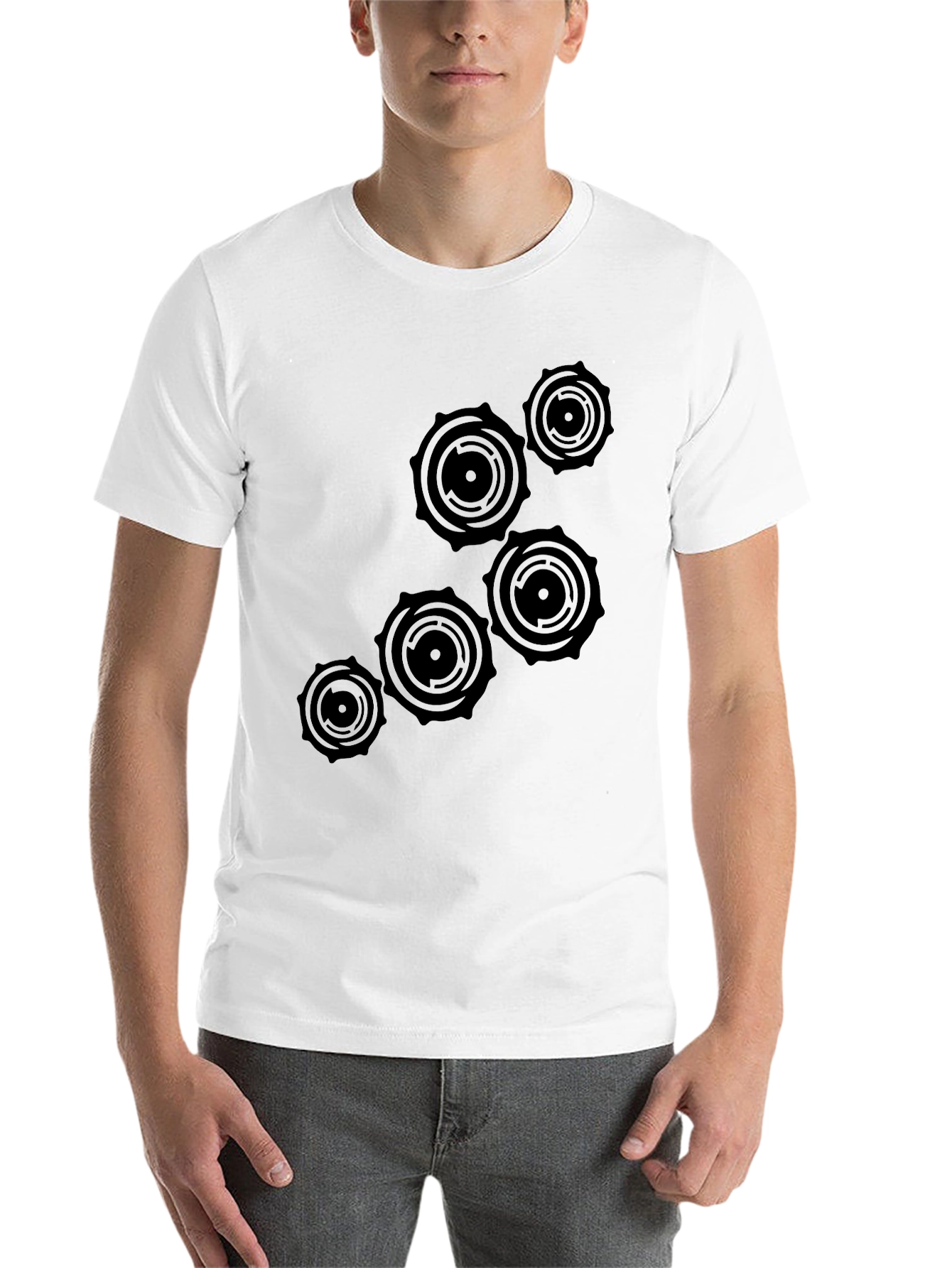 Black Abstract Circle Design Black T-Shirt view 14