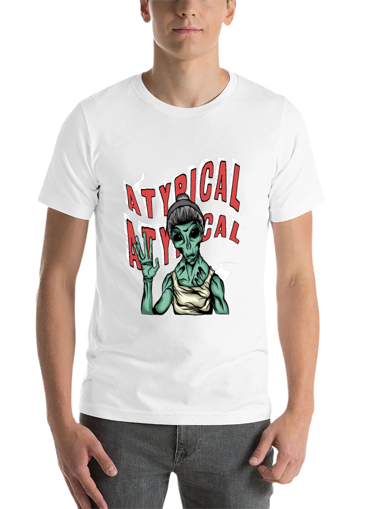 Black Atypical Alien Graphic Tee - Black Cotton T-Shirt view 14