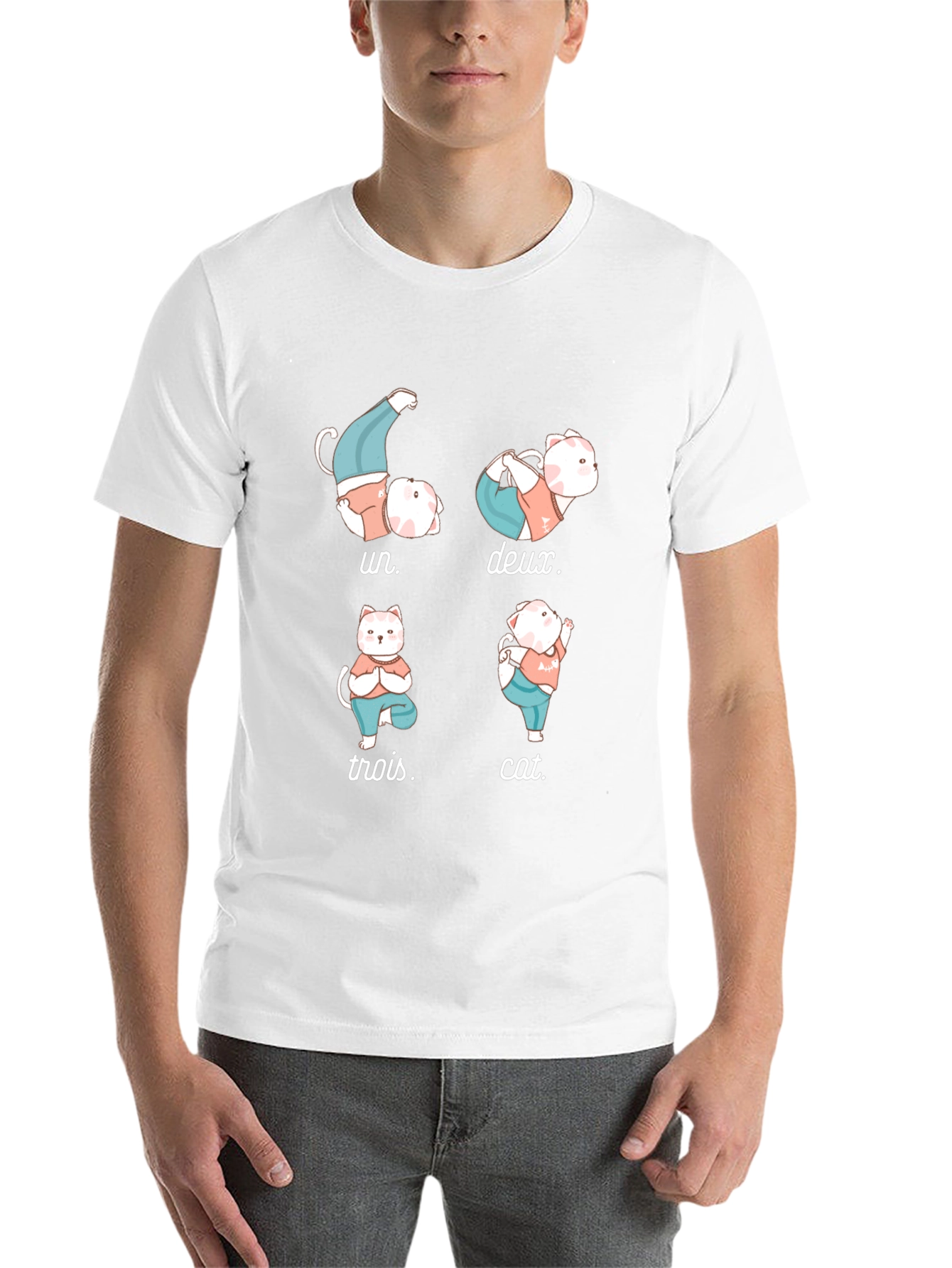 Yoga Cat T-Shirt - Humorous French Numbers Tee - 14