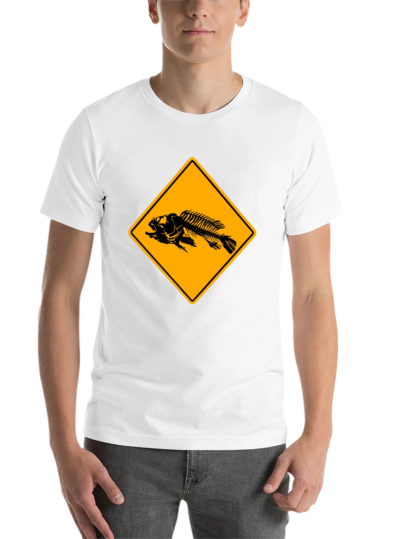 Black Fishbone Warning Sign Graphic Tee - Black Cotton T-Shirt view 14