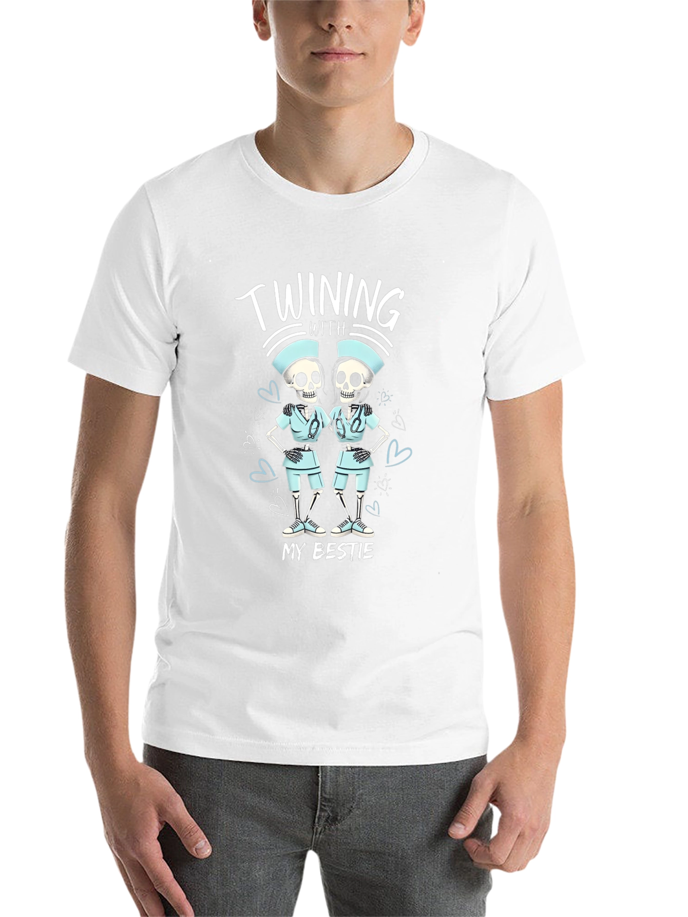 Black Funny Skeleton Nurse T-Shirt - Twinning With My Bestie view 14