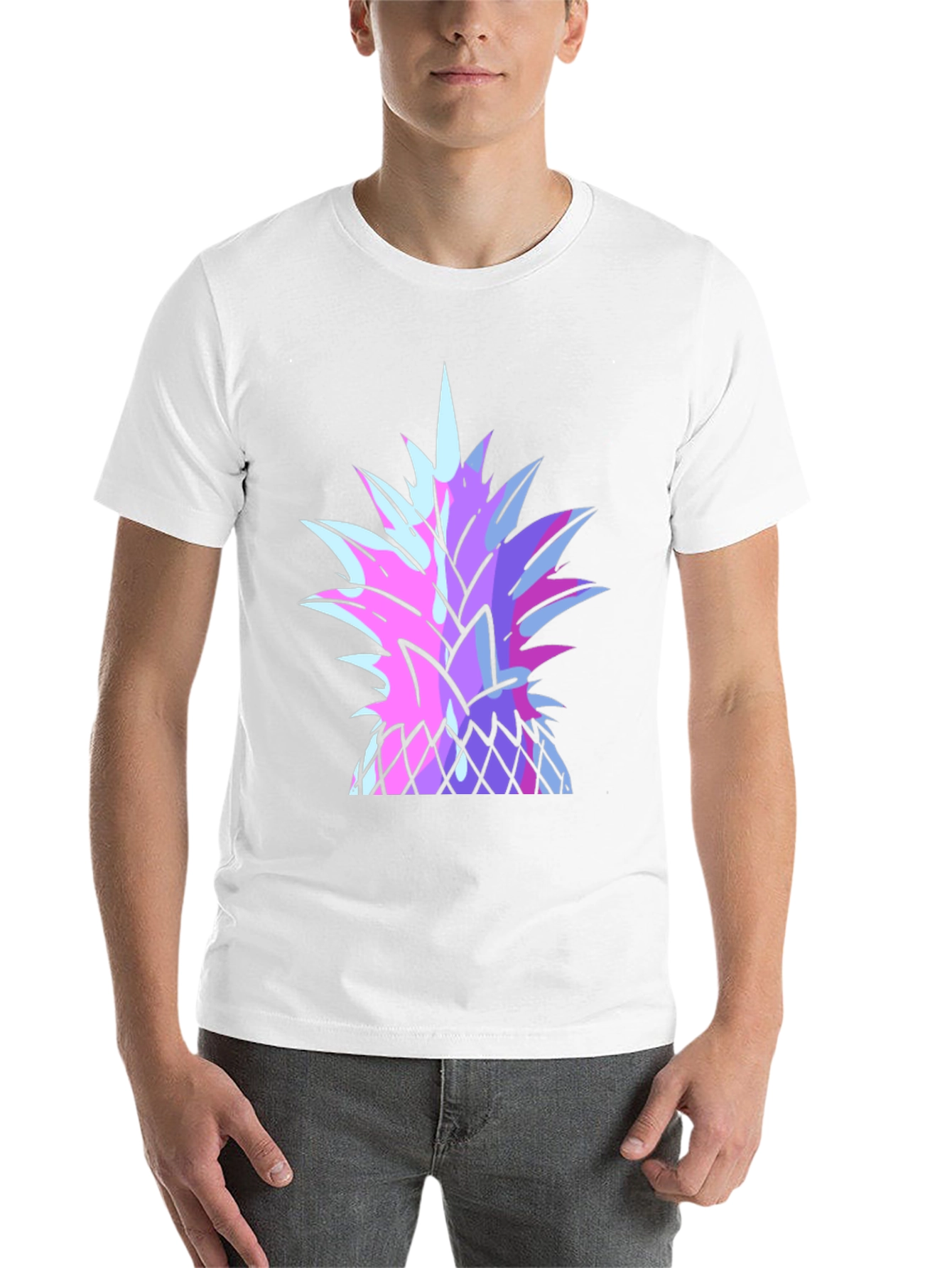 Black Vaporwave Pineapple Graphic Tee - Black Cotton T-Shirt view 14