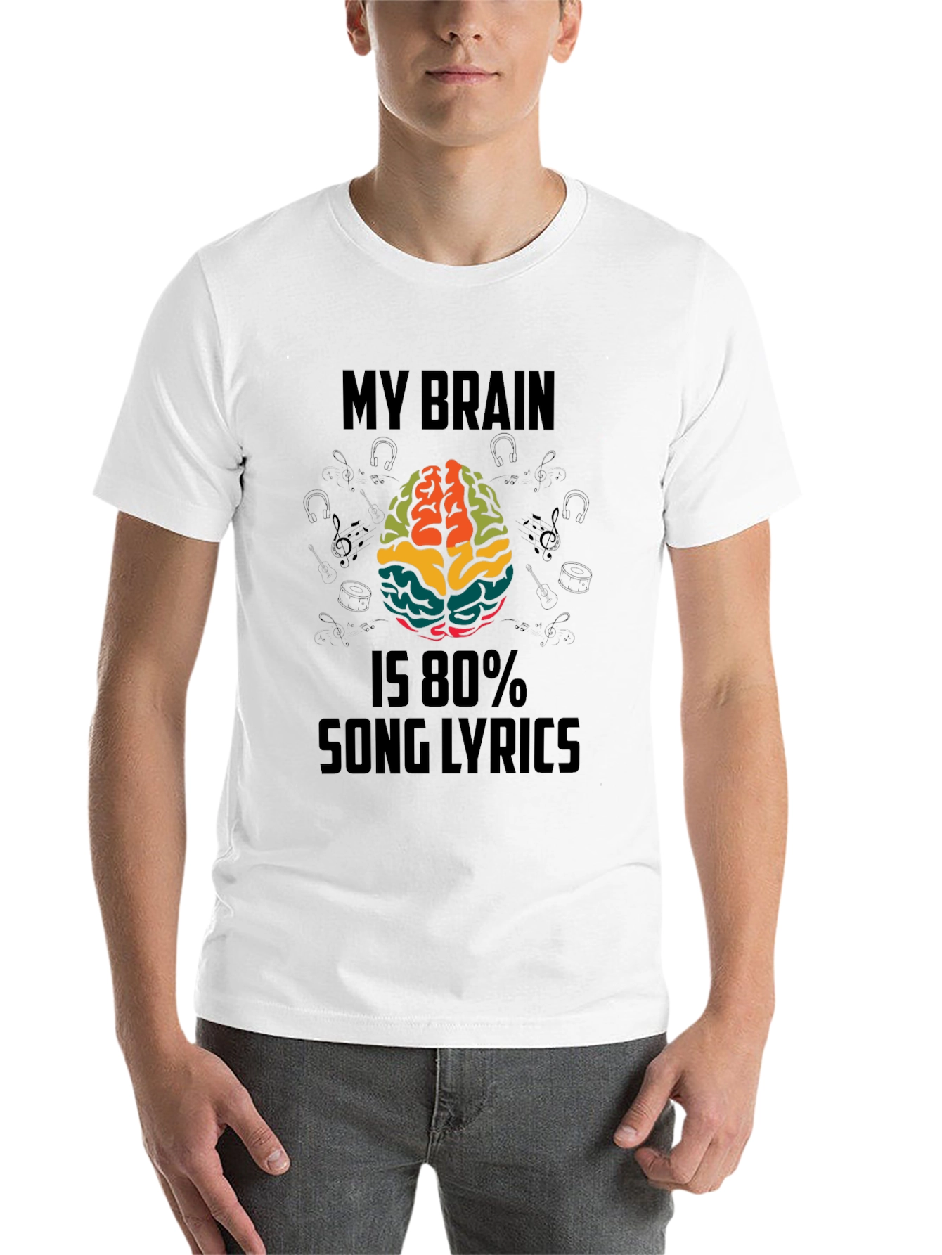 Black My Brain Is 80% Song Lyrics Funny T-Shirt view 14