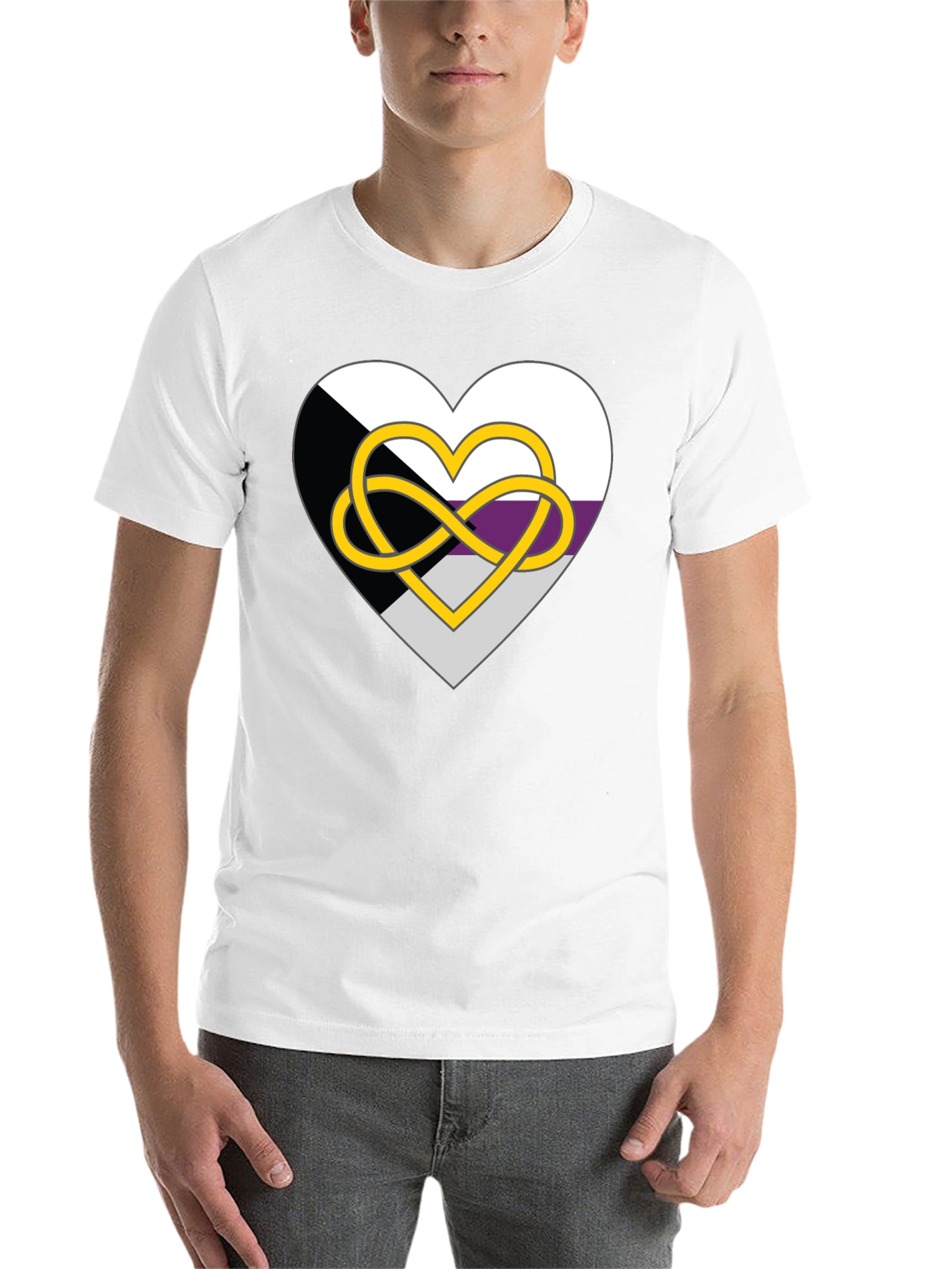 Black Demisexual Pride Heart Infinity Symbol Black T-Shirt view 14