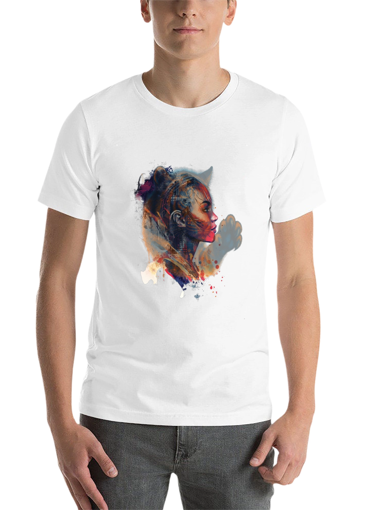 Black Abstract Woman Portrait Graphic Tee view 14
