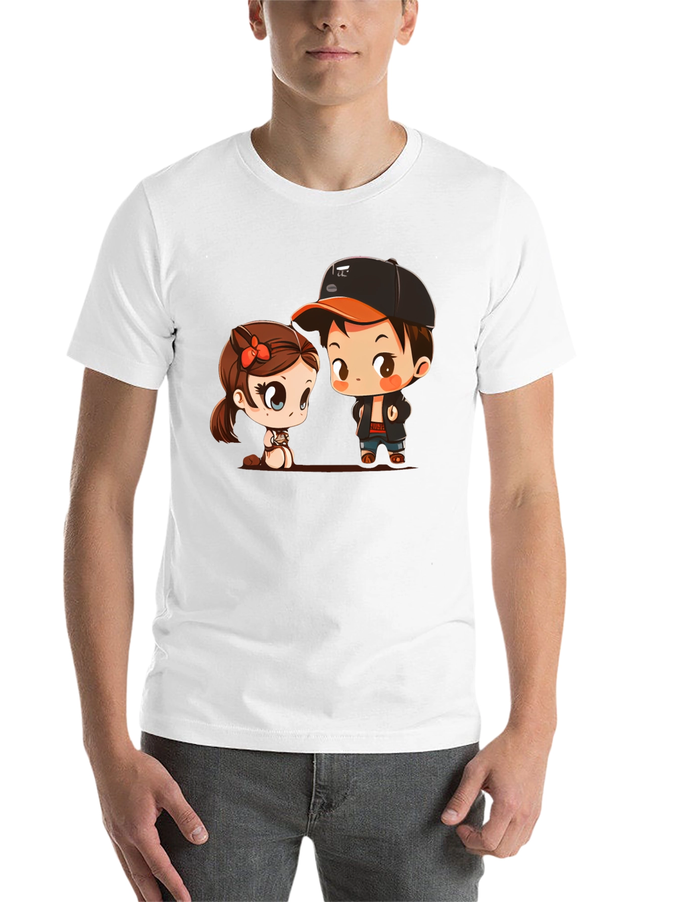 Black Cute Cartoon Couple Black T-Shirt view 14