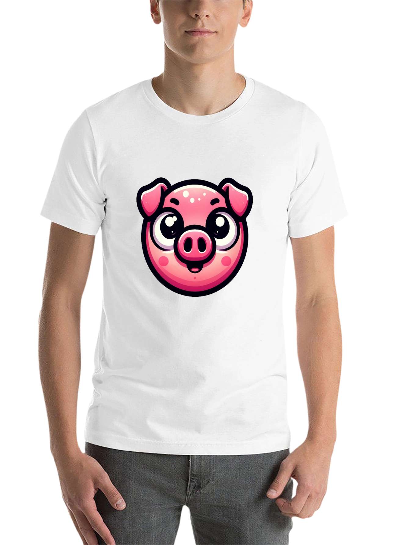 Black Cute Pig Graphic Print Black T-Shirt view 14