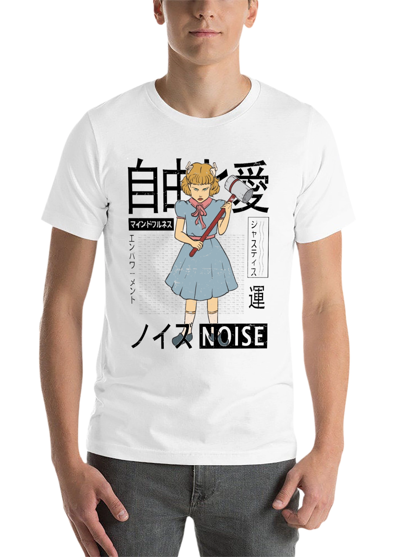 Black Anime Girl with Hammer Graphic Tee view 14