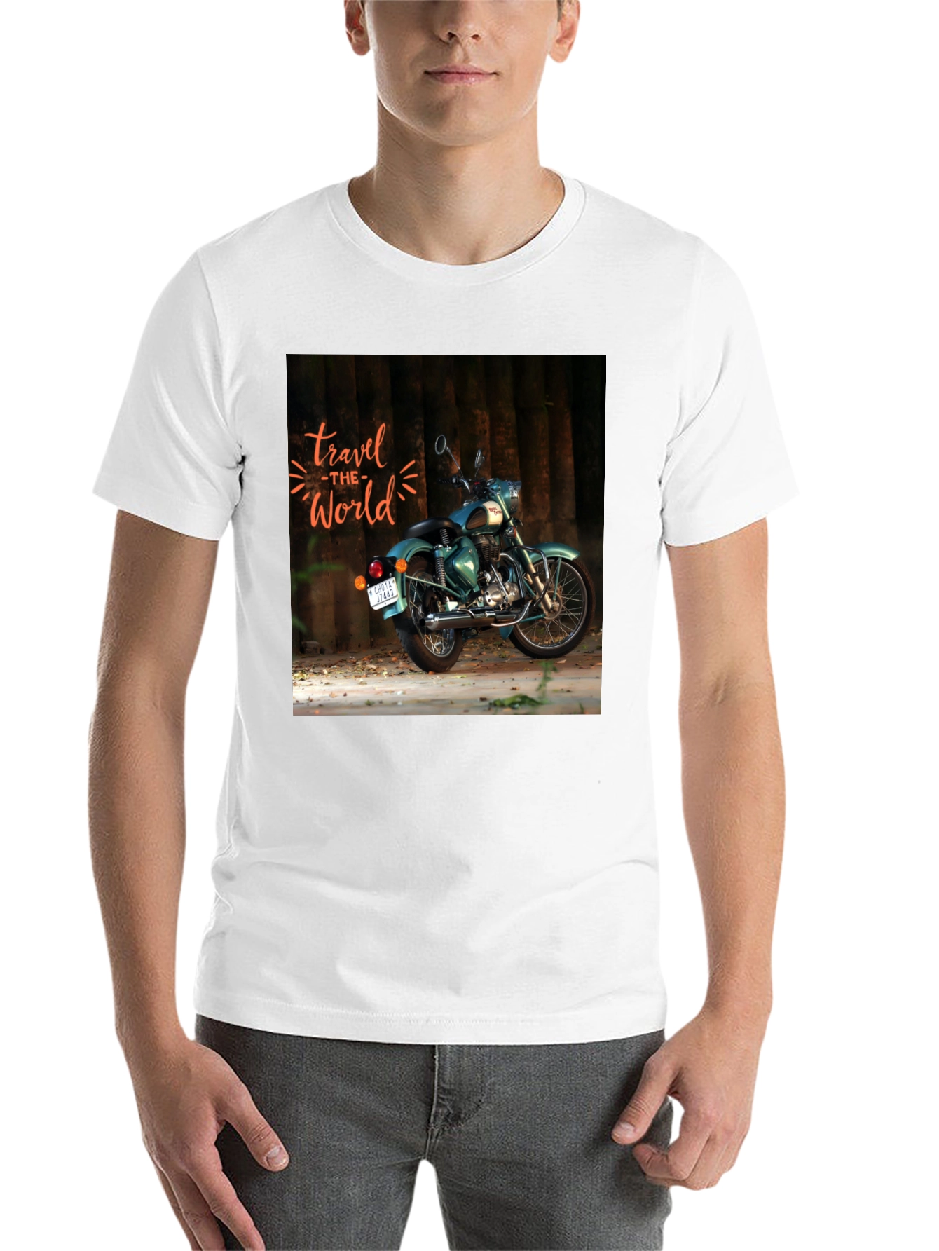 Black Travel the World Motorcycle Graphic T-Shirt view 14